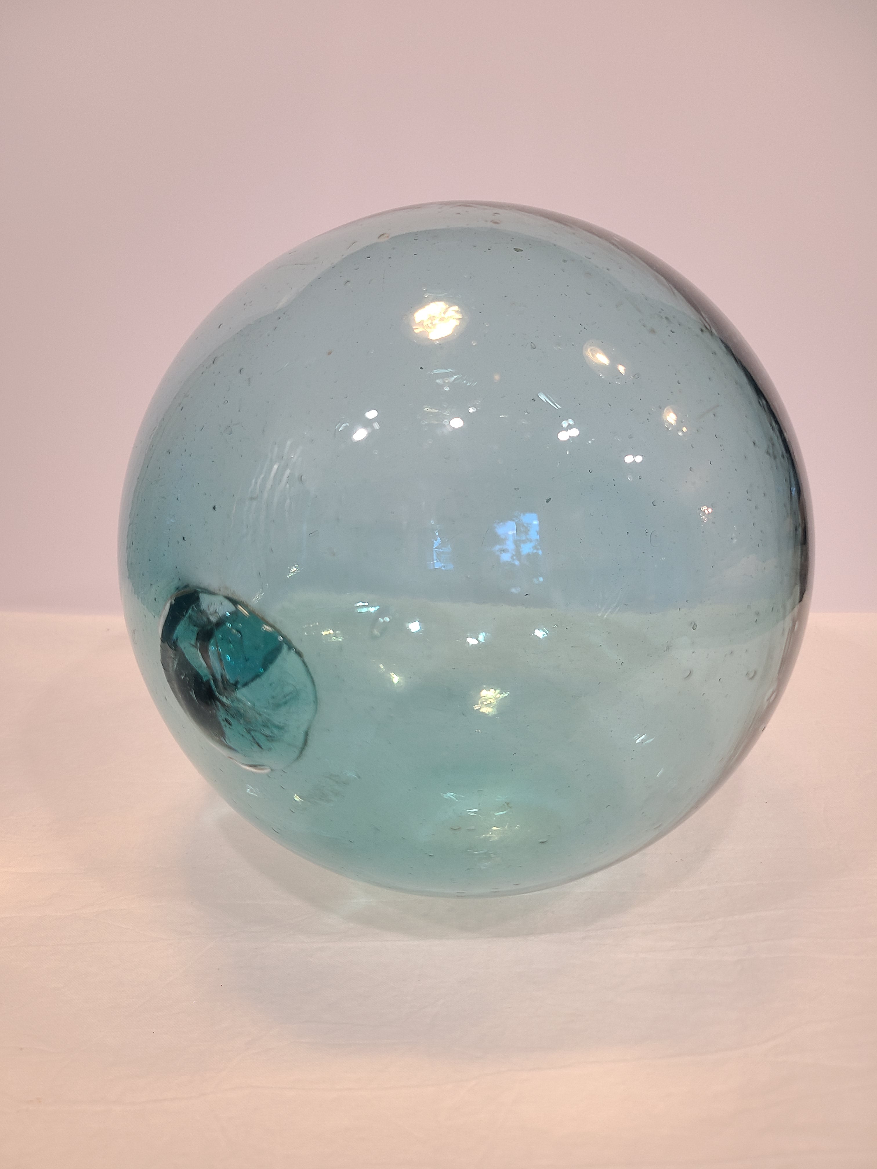 Authentic Glass Fishing Float 7" diameter in classic blue-green.