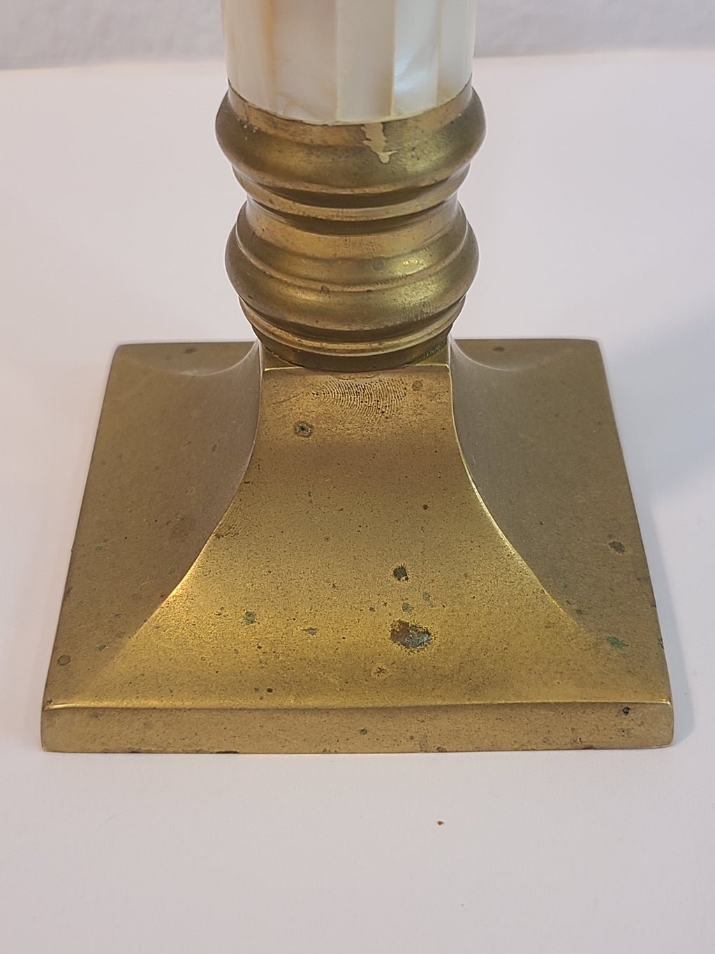Base of Brass and Mother of Pearl Hollywood Regency Candle Holder 1970s