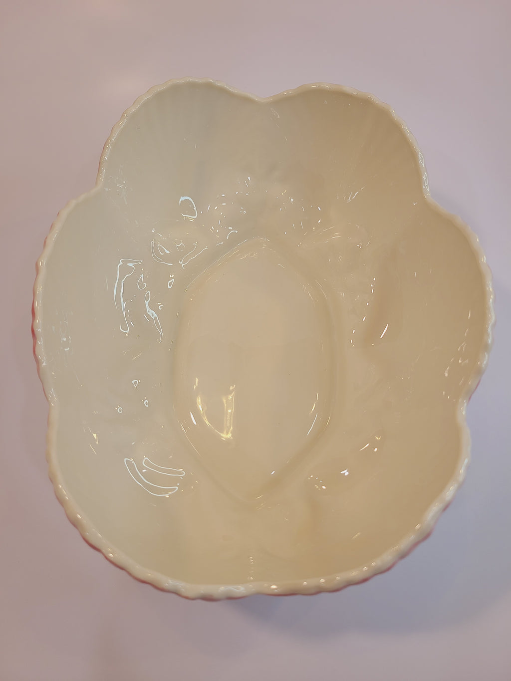 Interior of Belleek Ireland Neptune Pattern Earthenware Bowl with shells and coral 1970s