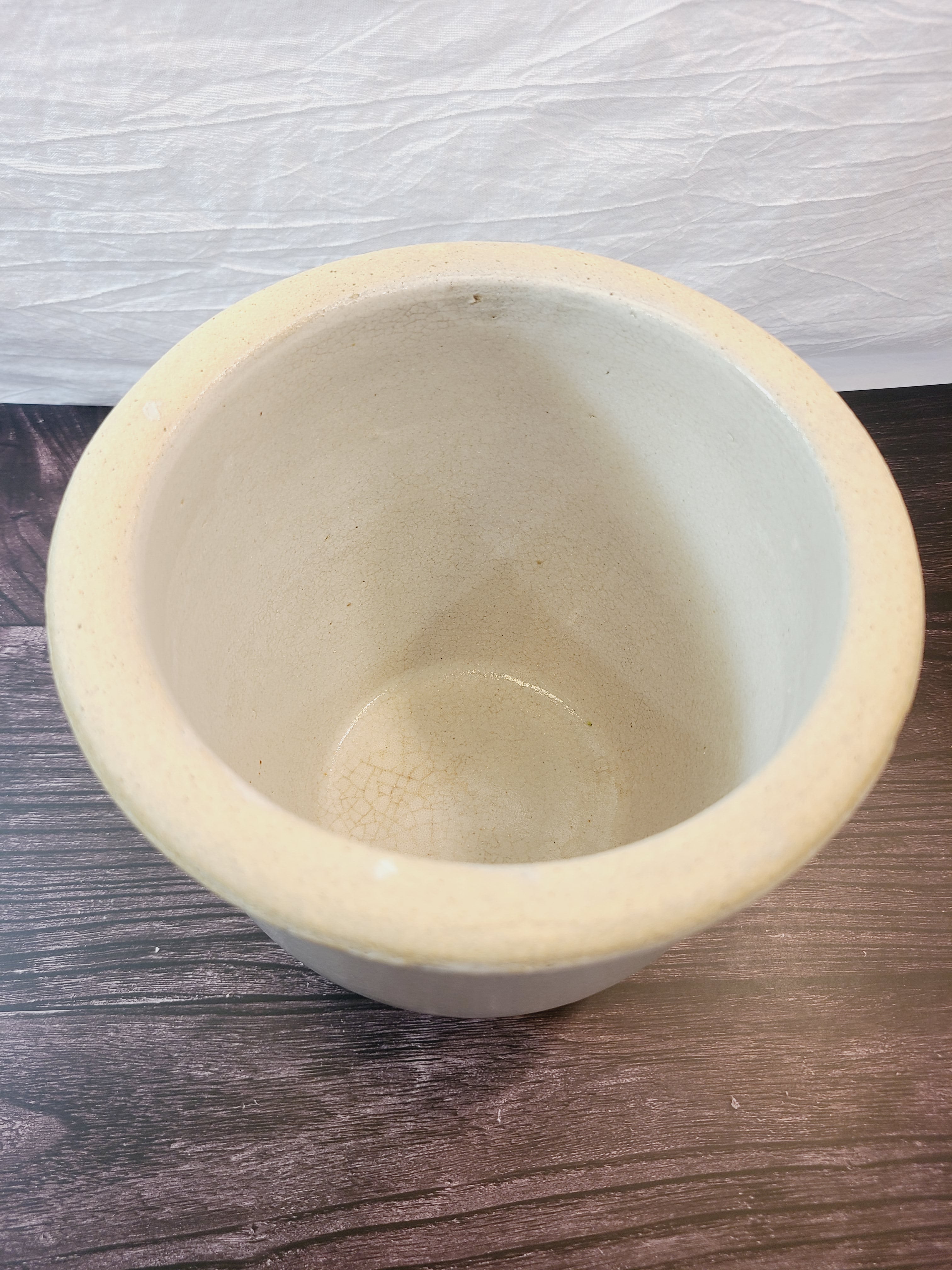 Interior of Vintage Handmade White Glazed Crock.