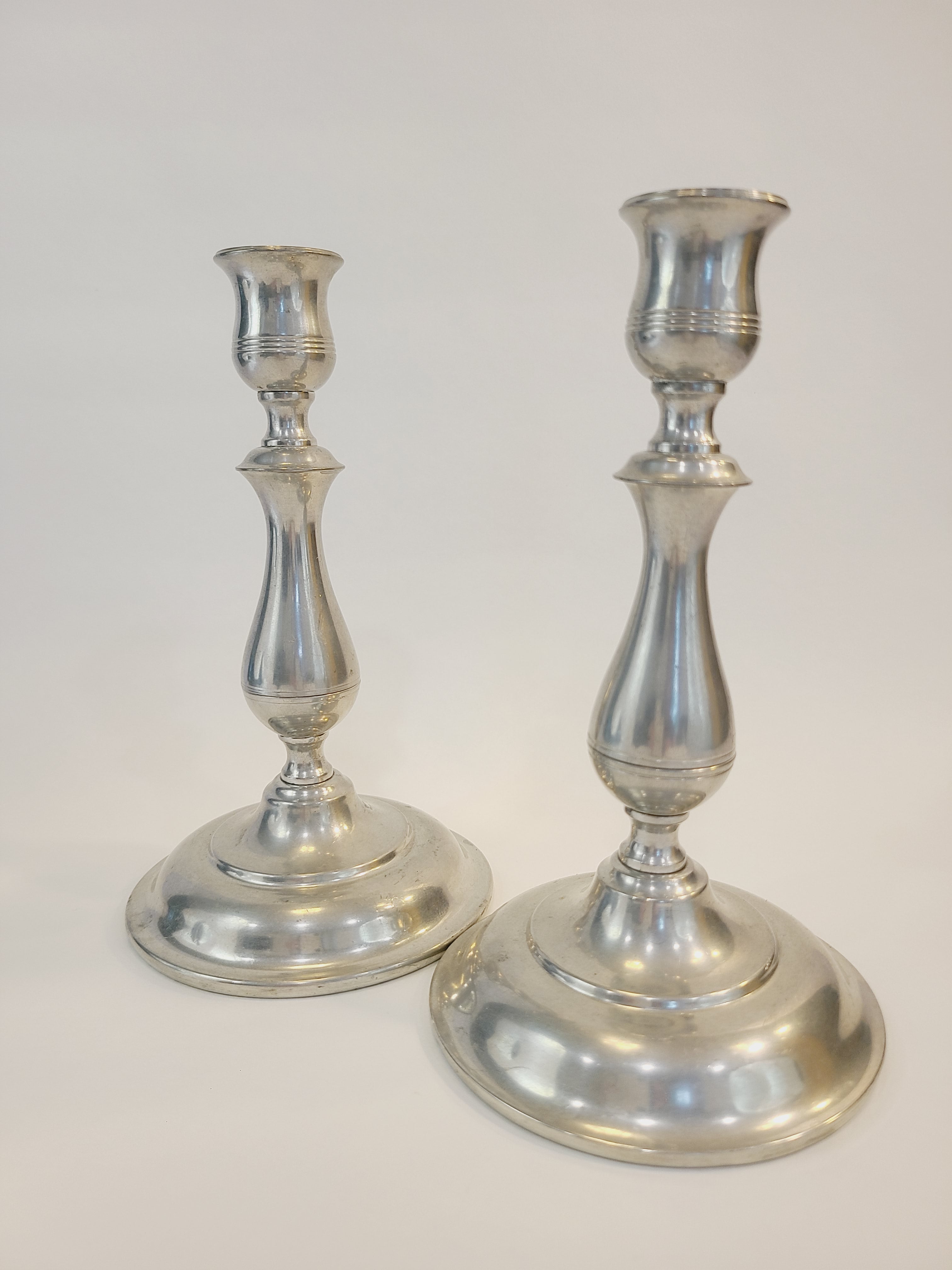 Pair of vintage Stieff Pewter Candlesticks marked DuPont.