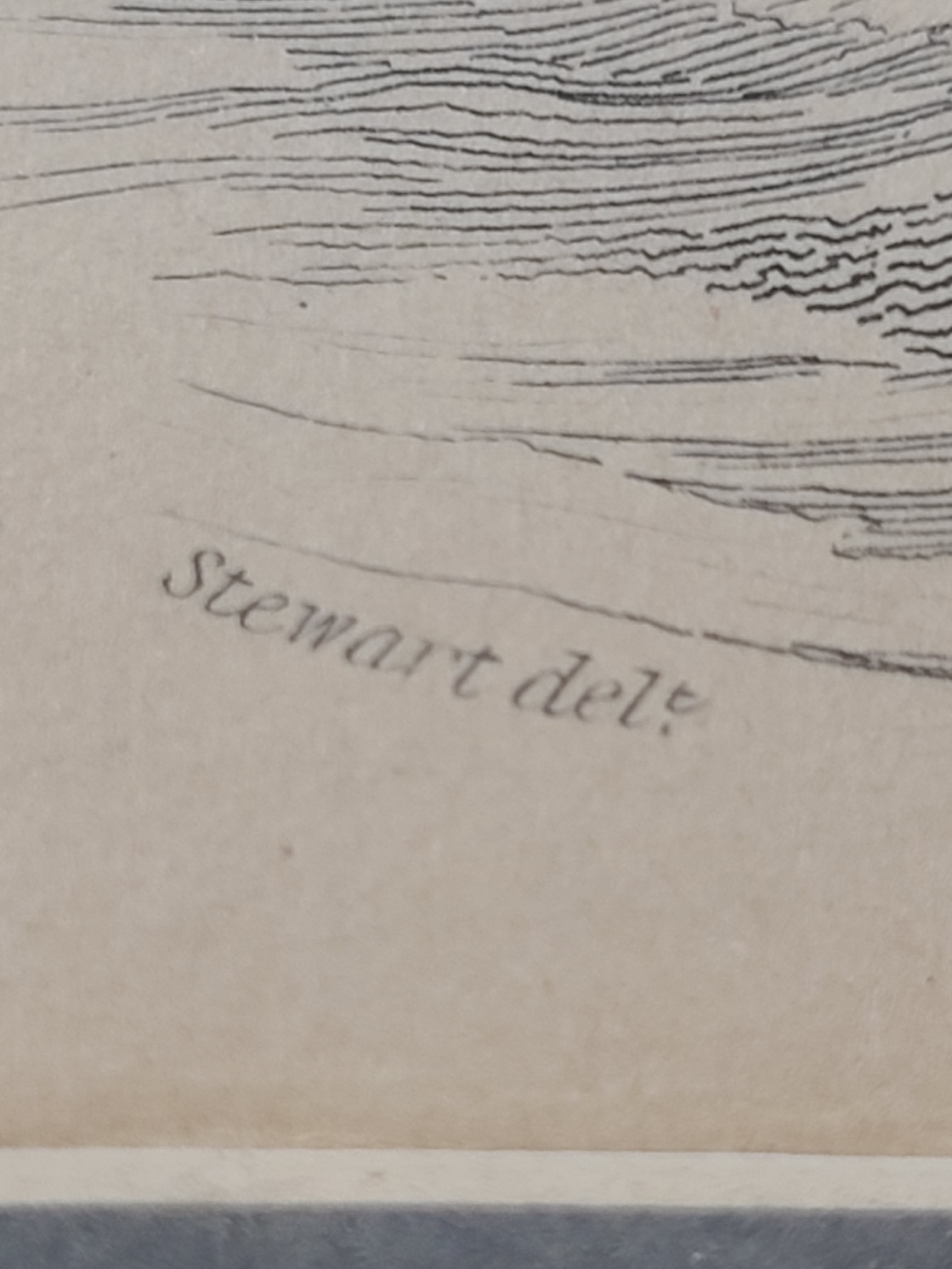 Close up of Antique Hand Colored Common Seal Etching from Scotland 1830s showing name.