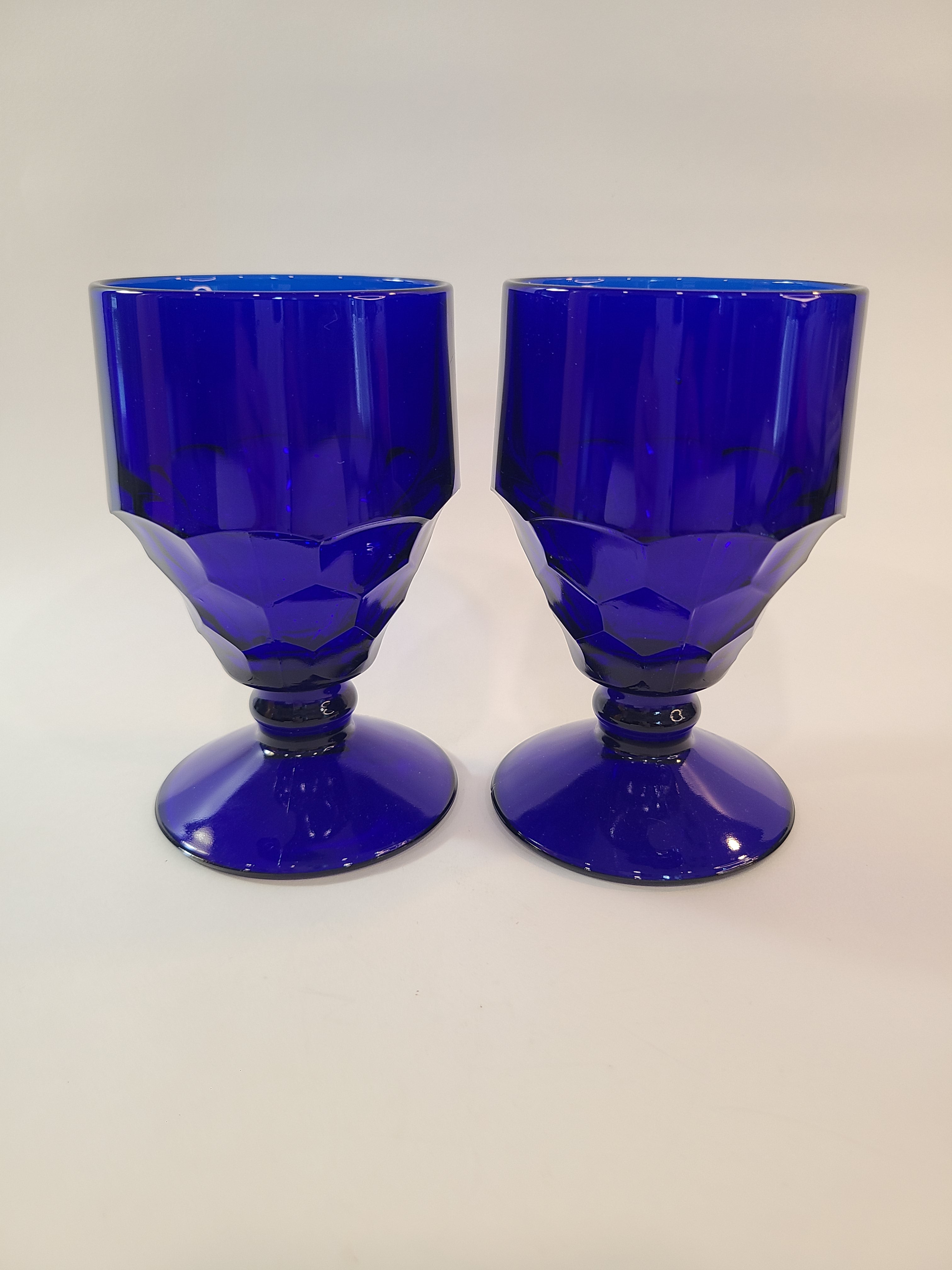 Pair of vintage Viking Glass Georgian Honeycomb Goblets in Cobalt Blue.