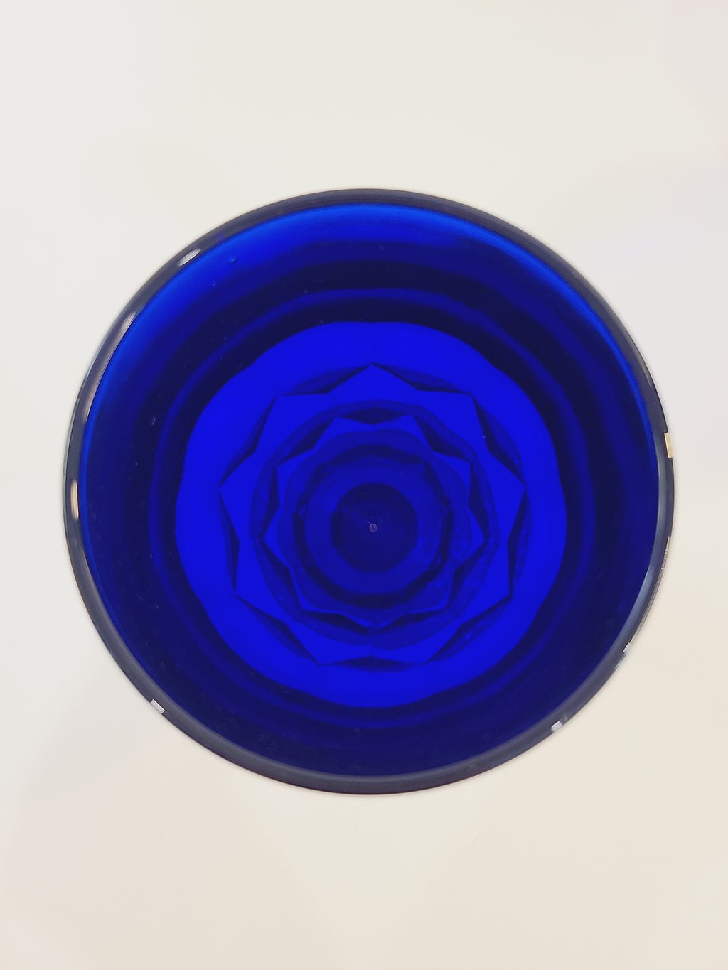 Top view of vintage Viking Glass Georgian Honeycomb Goblet in Cobalt Blue.