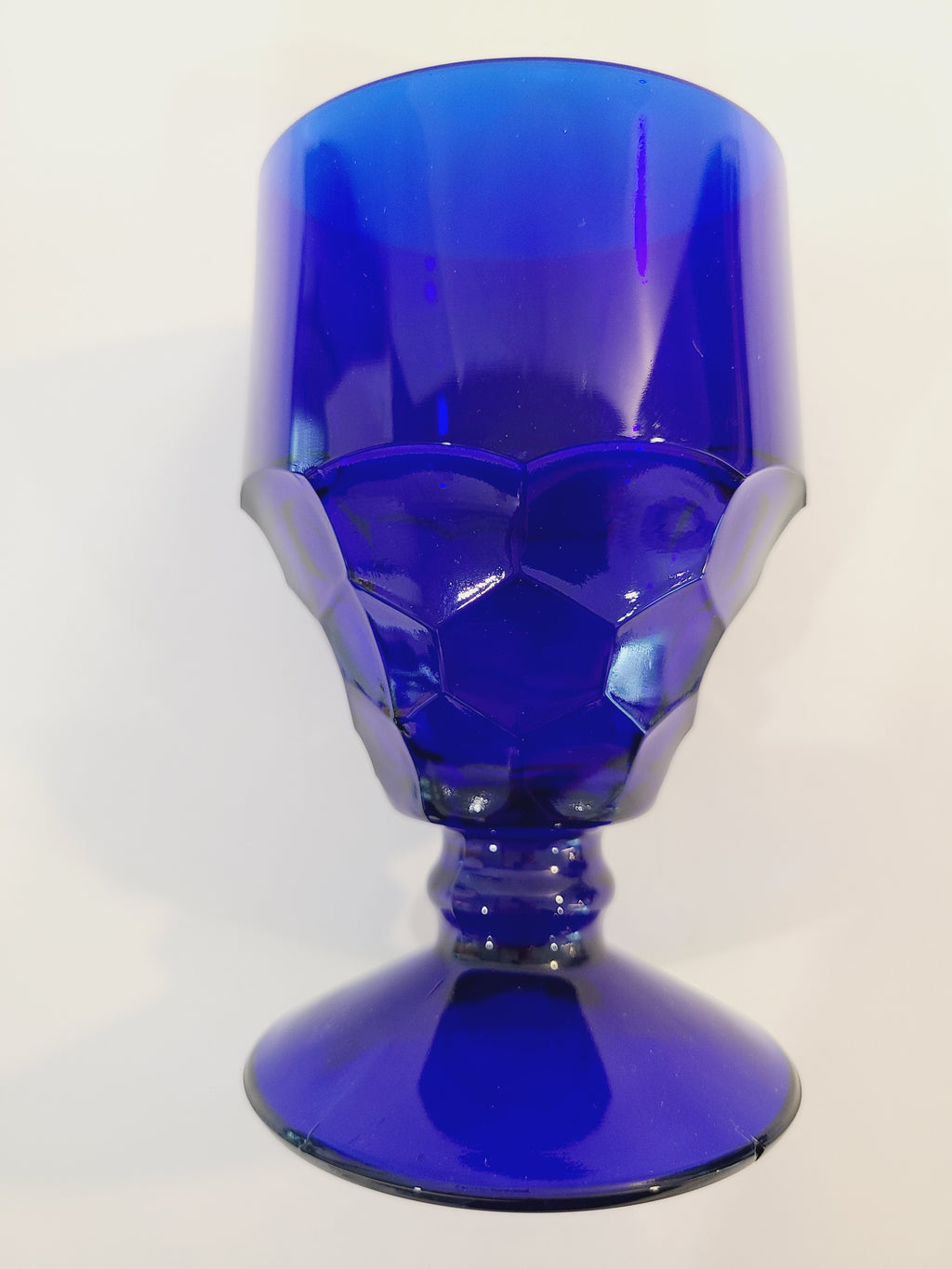 Single vintage Viking Glass Georgian Honeycomb Goblets in Cobalt Blue.