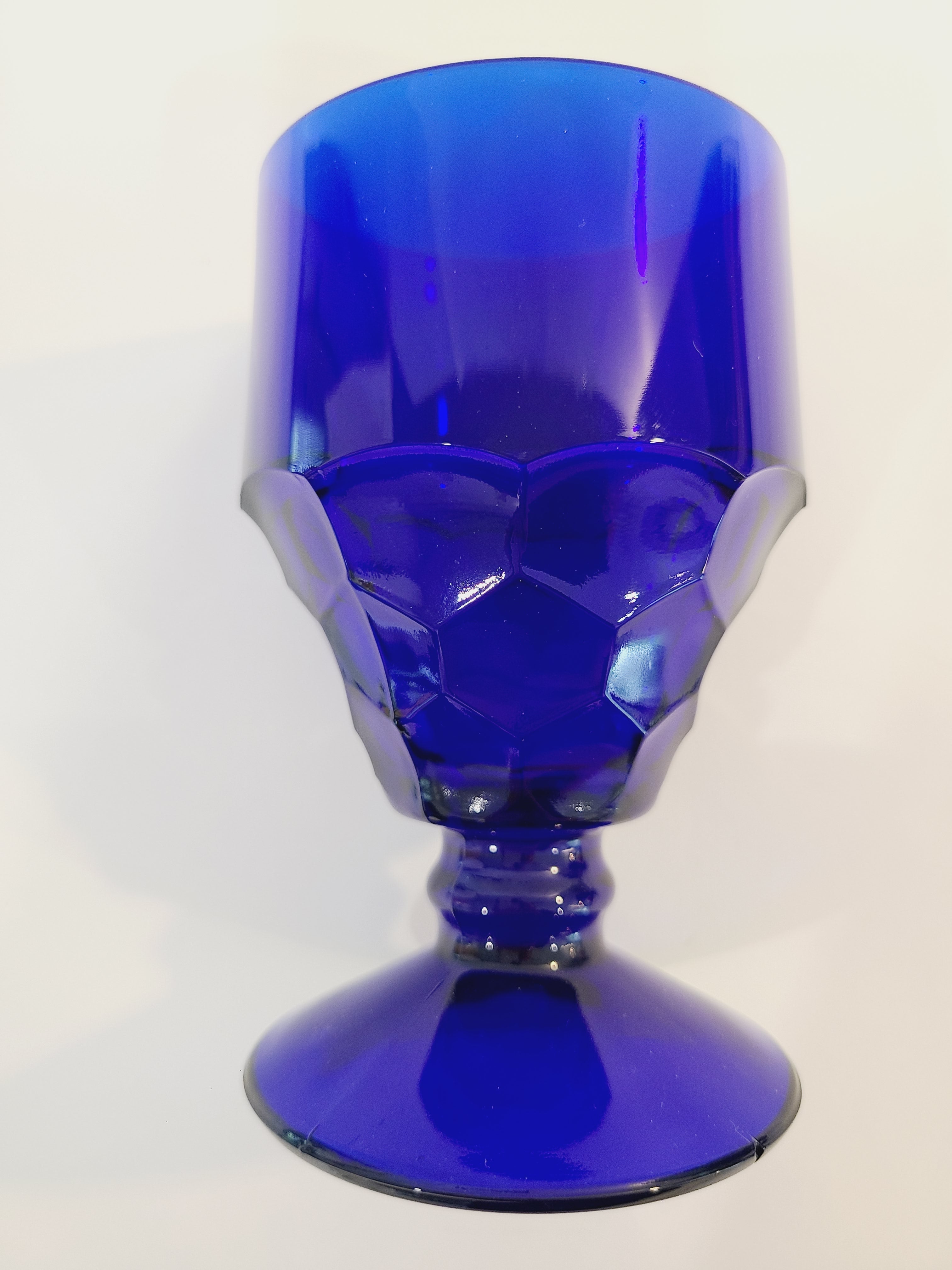 Single vintage Viking Glass Georgian Honeycomb Goblets in Cobalt Blue.