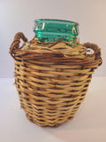 Vintage blue-green Viresa Demijohn with Original Rattan circa 1960s 10.5 inches