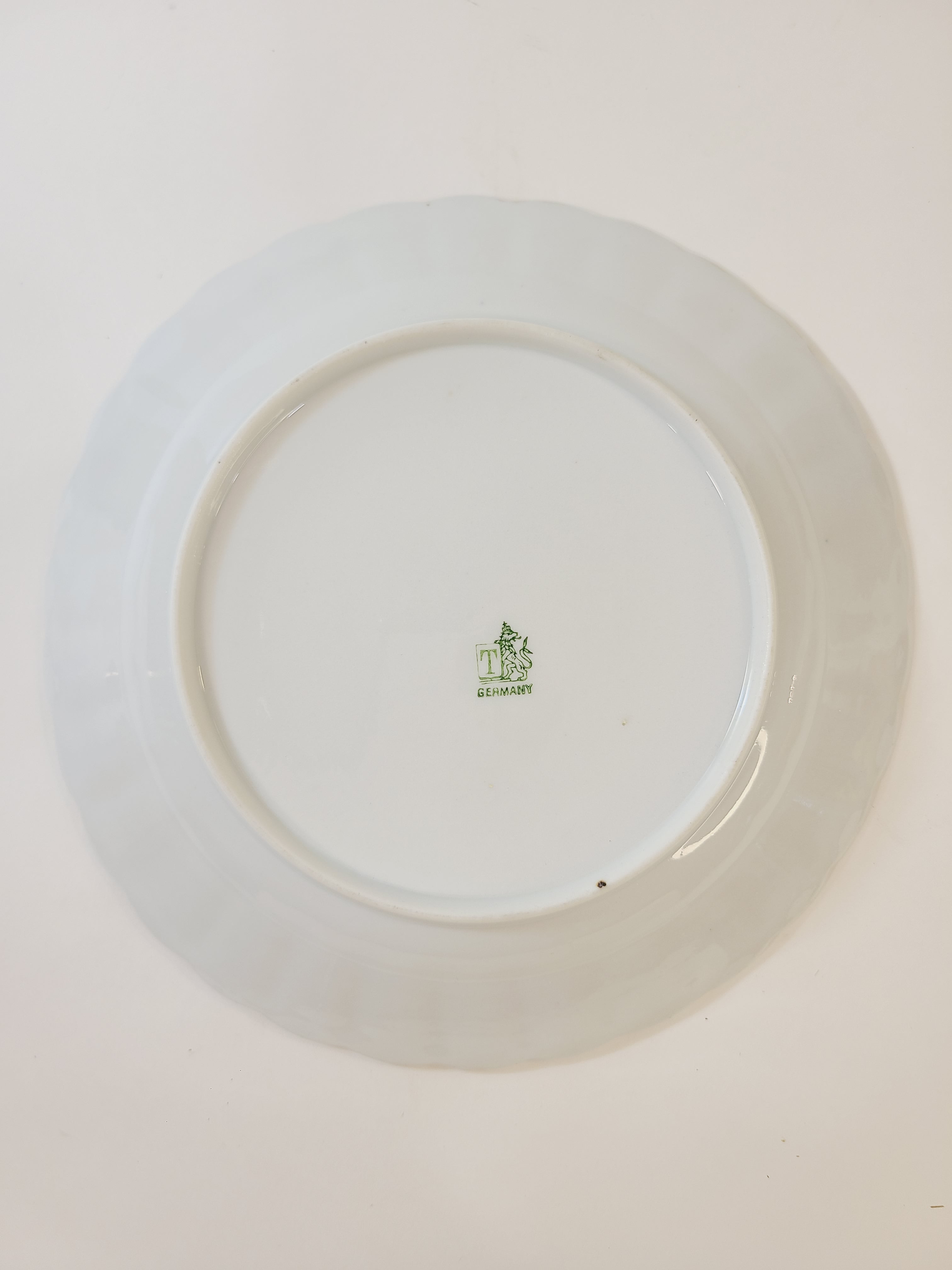Back of Antique Royal Tettau Blue and White Porcelain Plate.