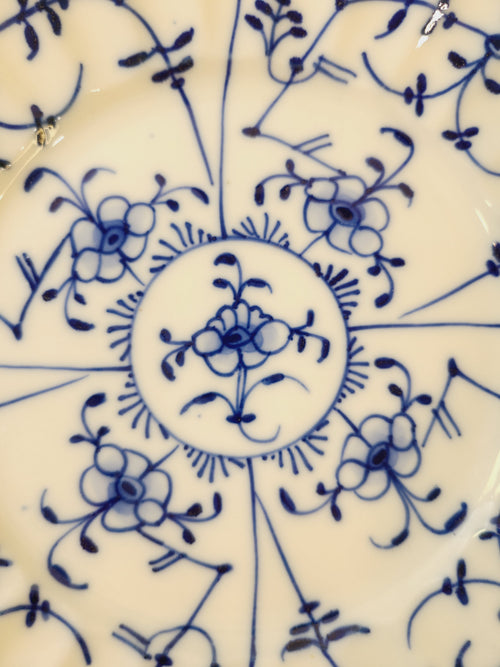 Close up of pattern on Antique Royal Tettau Blue and White Porcelain Plate.
