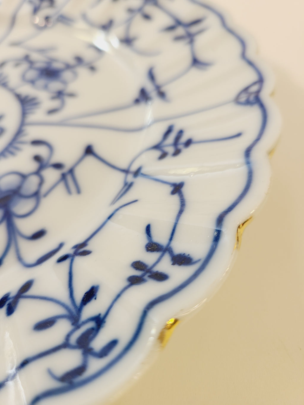 Rim of Antique Royal Tettau Blue and White Porcelain Plate.