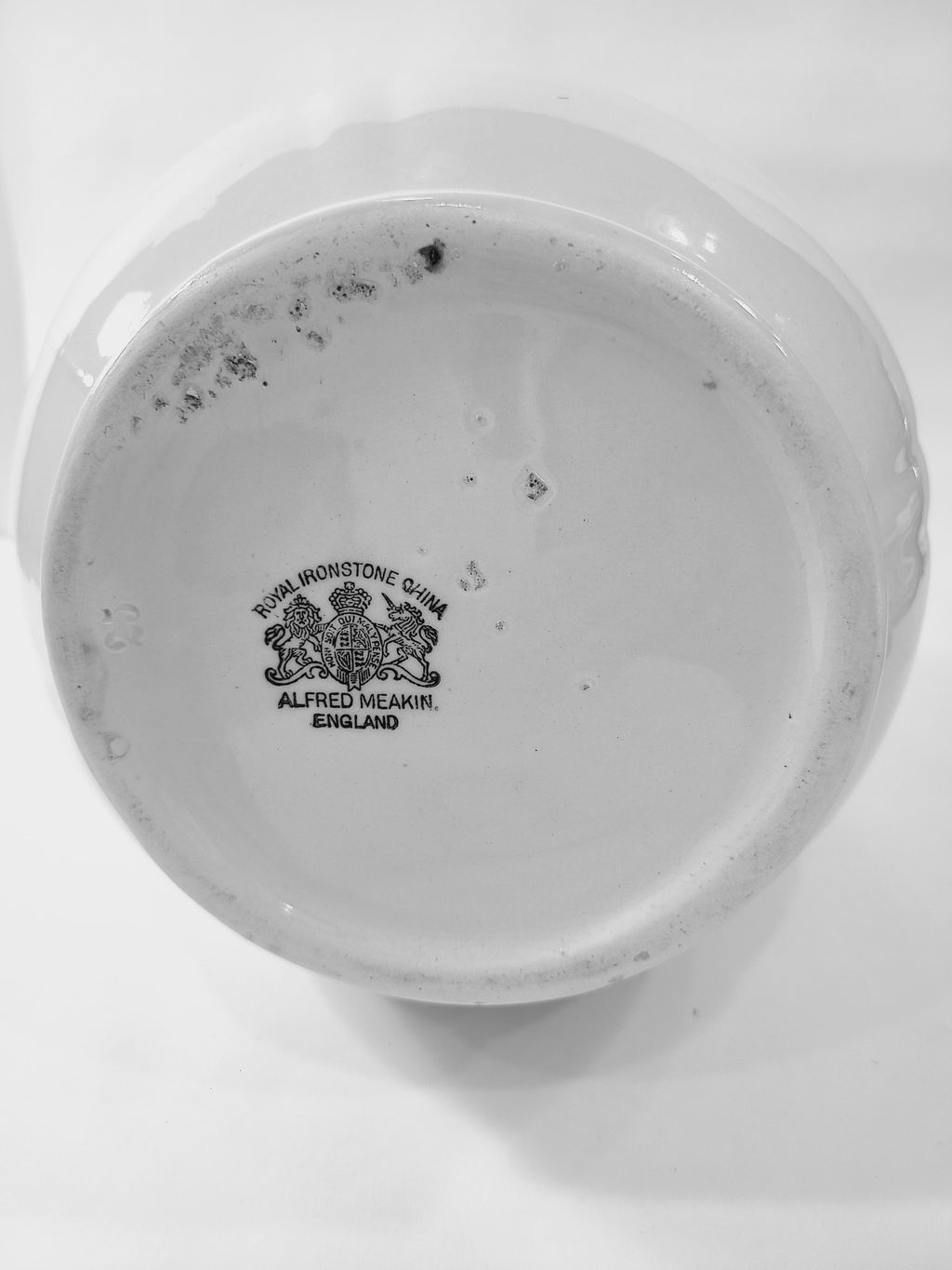 Bottom of Antique white Alfred Meakin Royal Ironstone Pitcher.