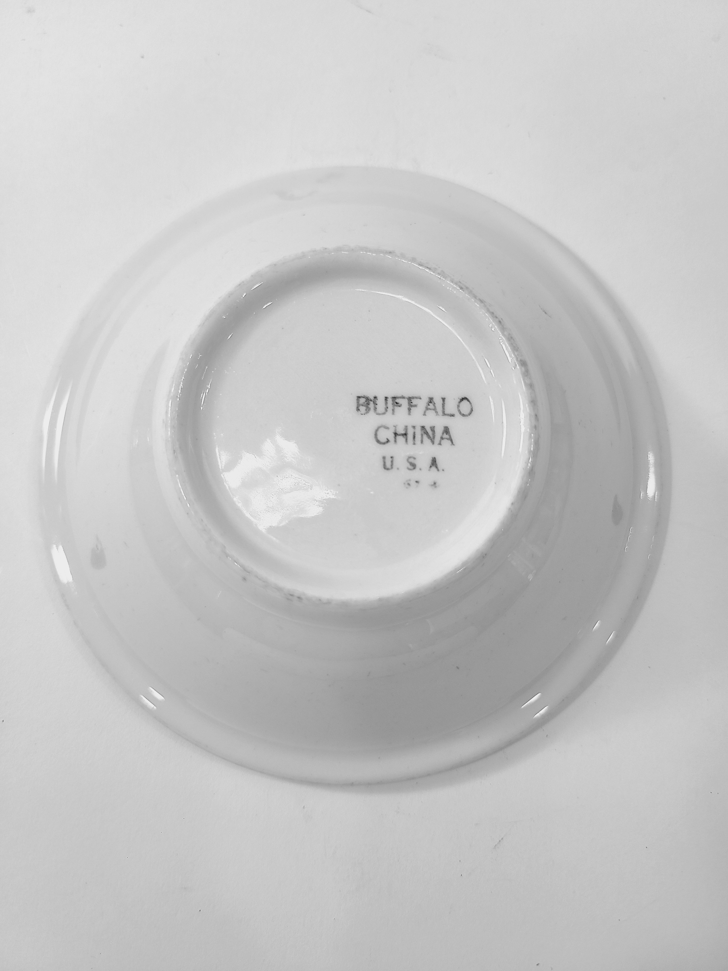 Bottom of Petite vintage white Buffalo China Bowl made in USA.