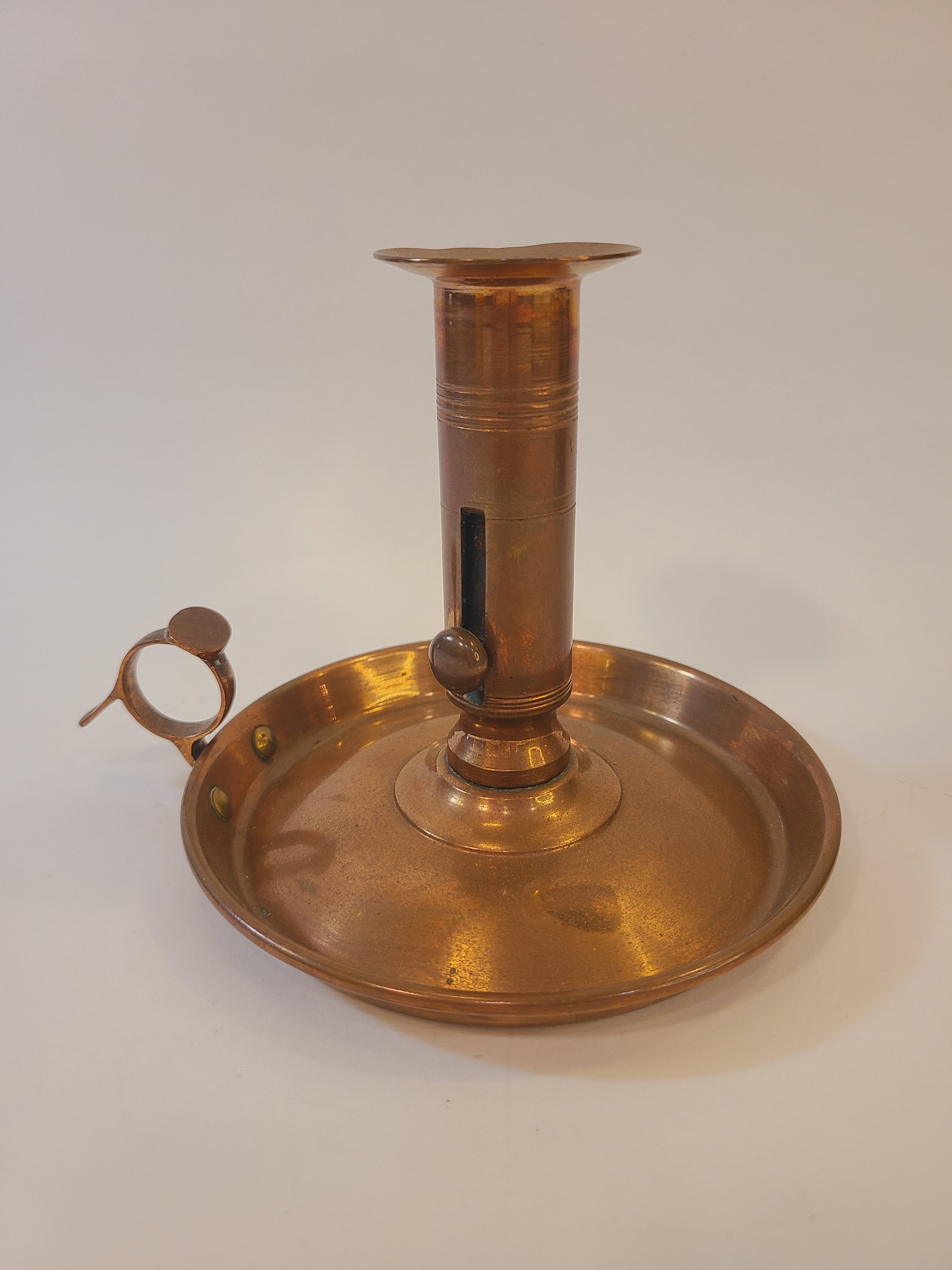 Antique Copper Candle Holder with Push-Up Lever