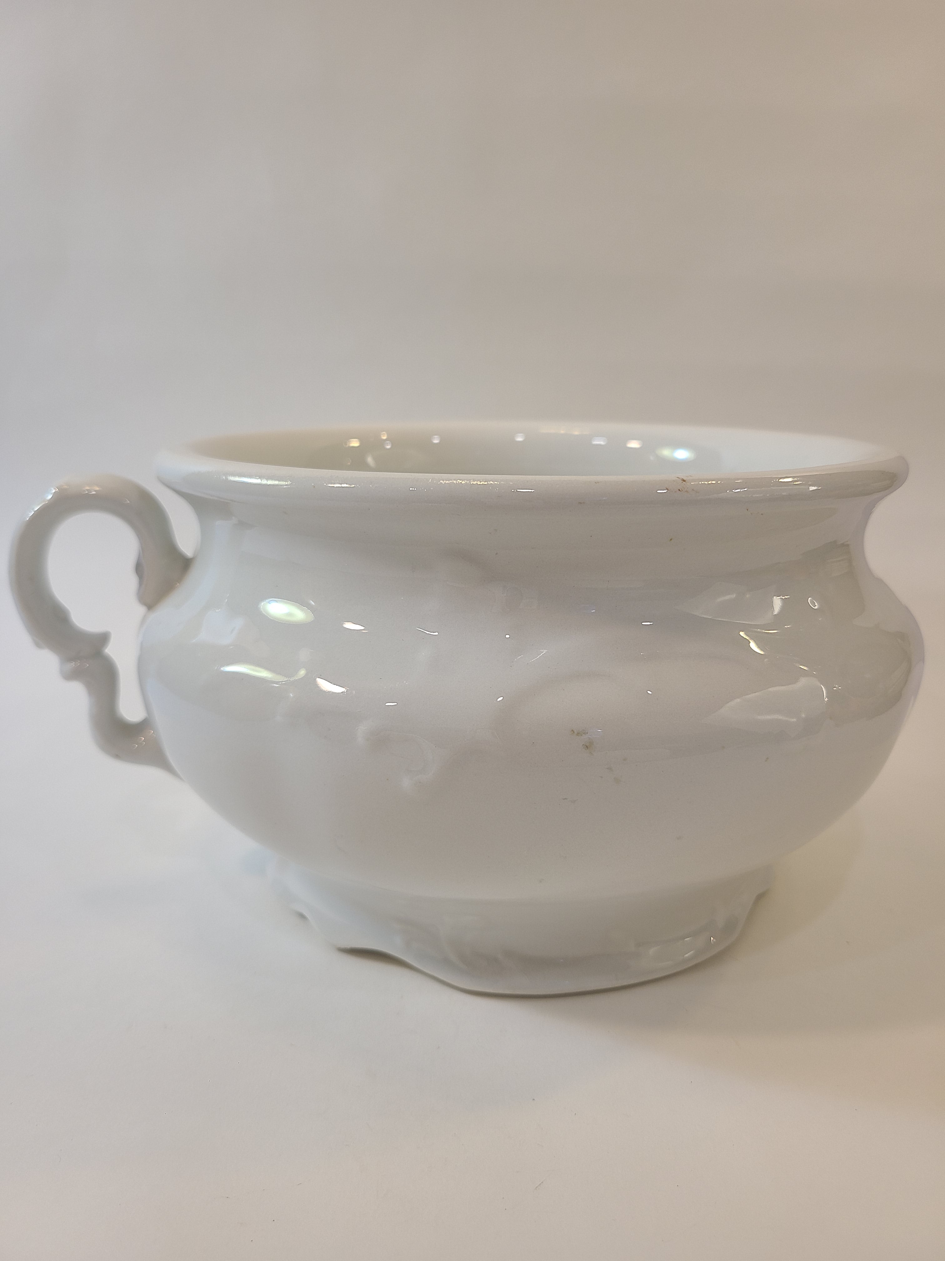 Glossy white Antique Mellor, Taylor & Co. English Ironstone Chamber Pot
