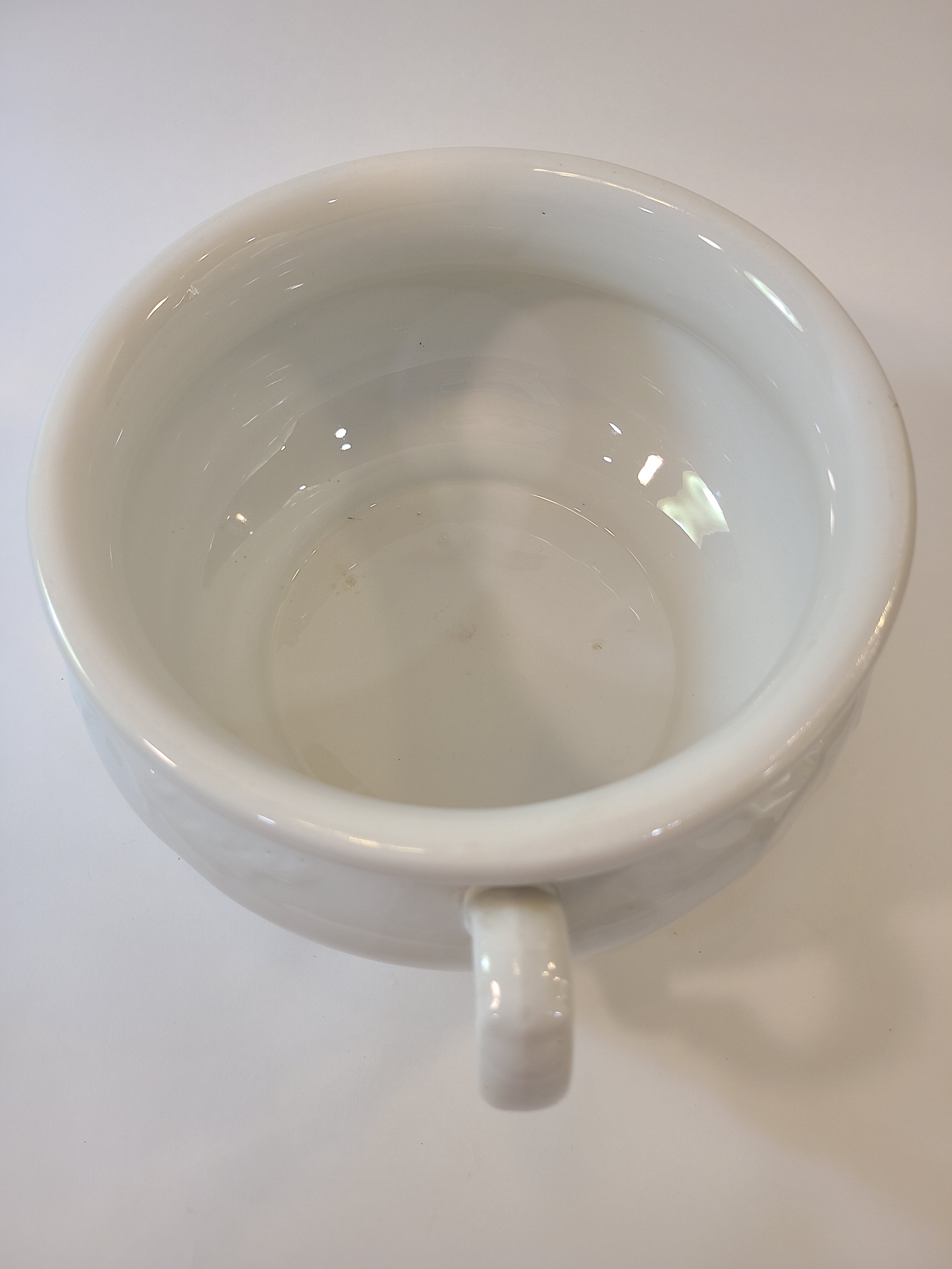 Top view of white Antique Mellor, Taylor & Co. English Ironstone Chamber Pot