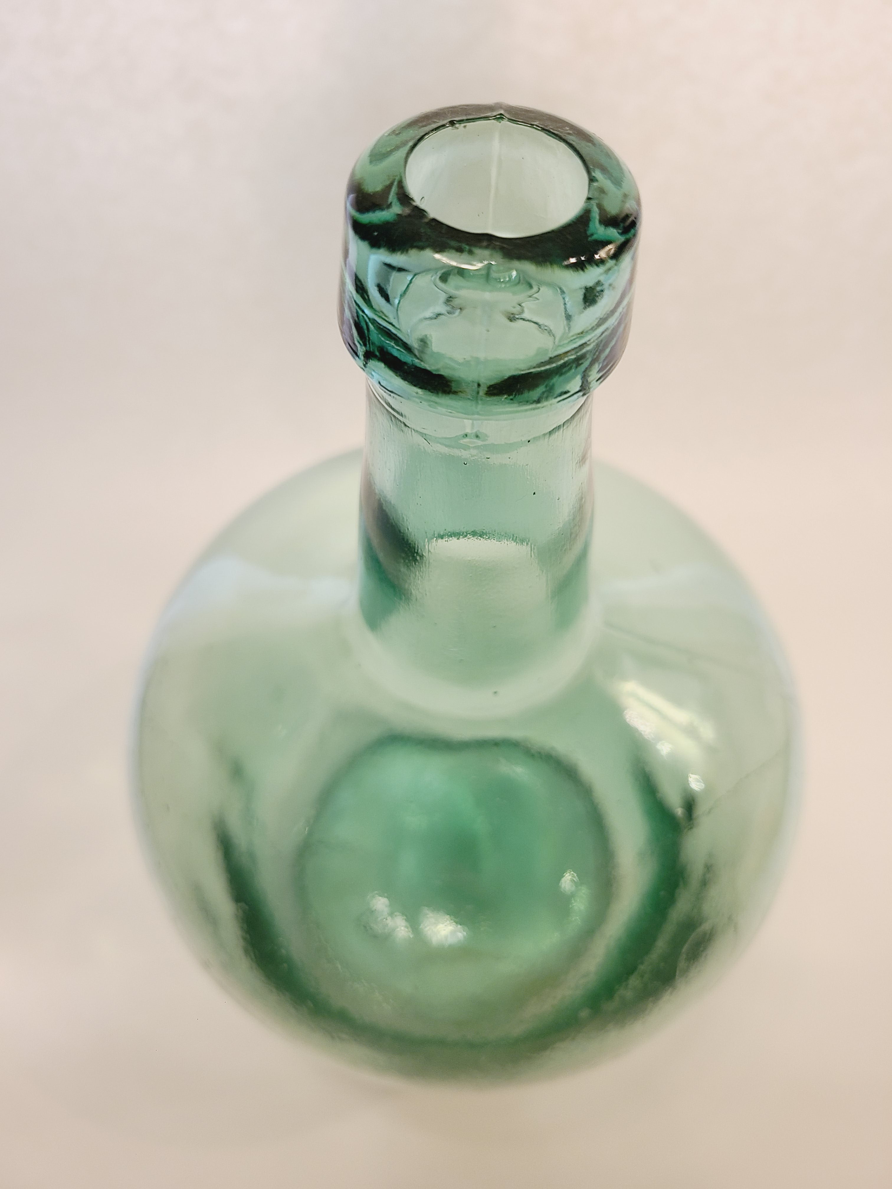 Top of Vintage Green Glass Demijohn 10" 