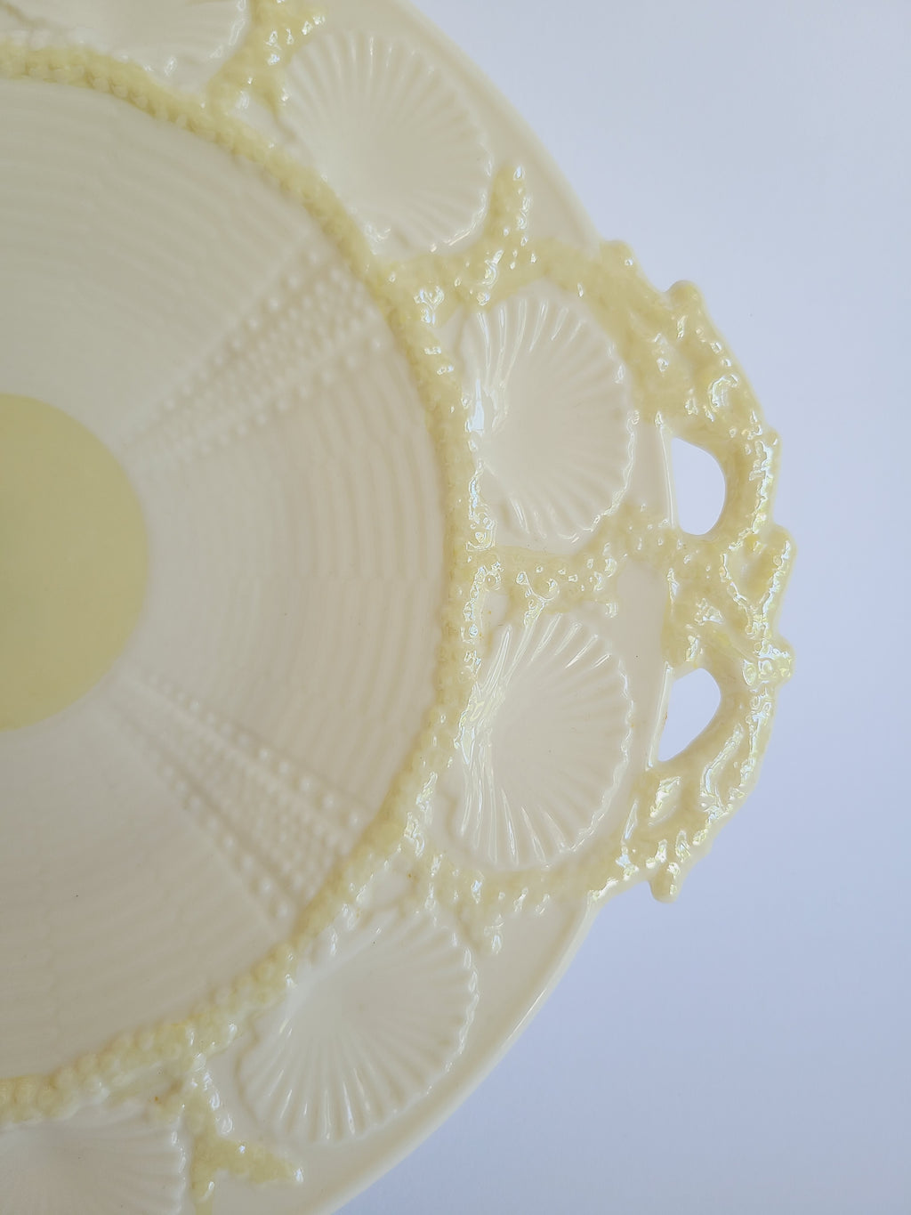 Close up of shell border on Vintage Belleek Porcelain Plate