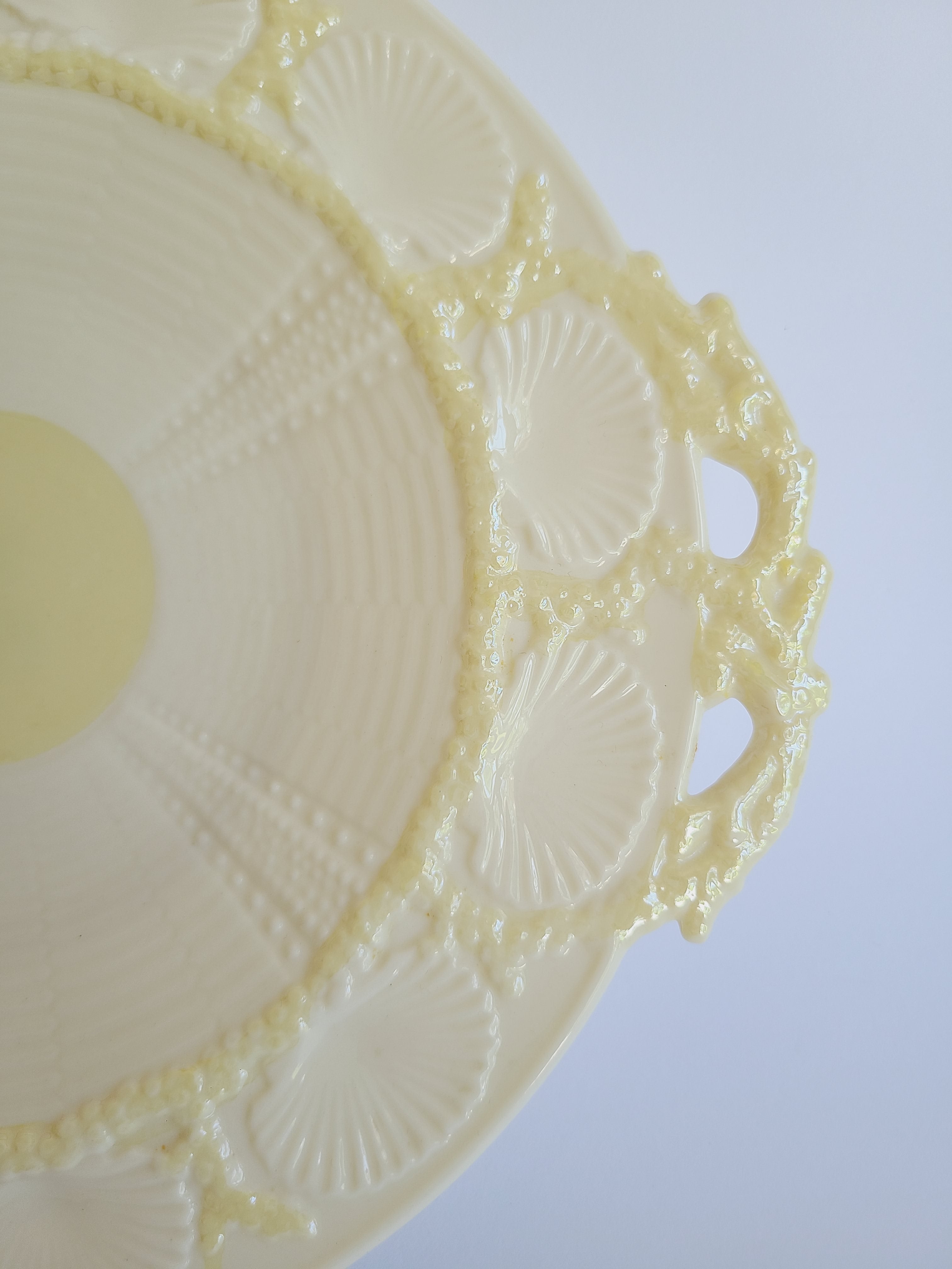 Close up of shell border on Vintage Belleek Porcelain Plate