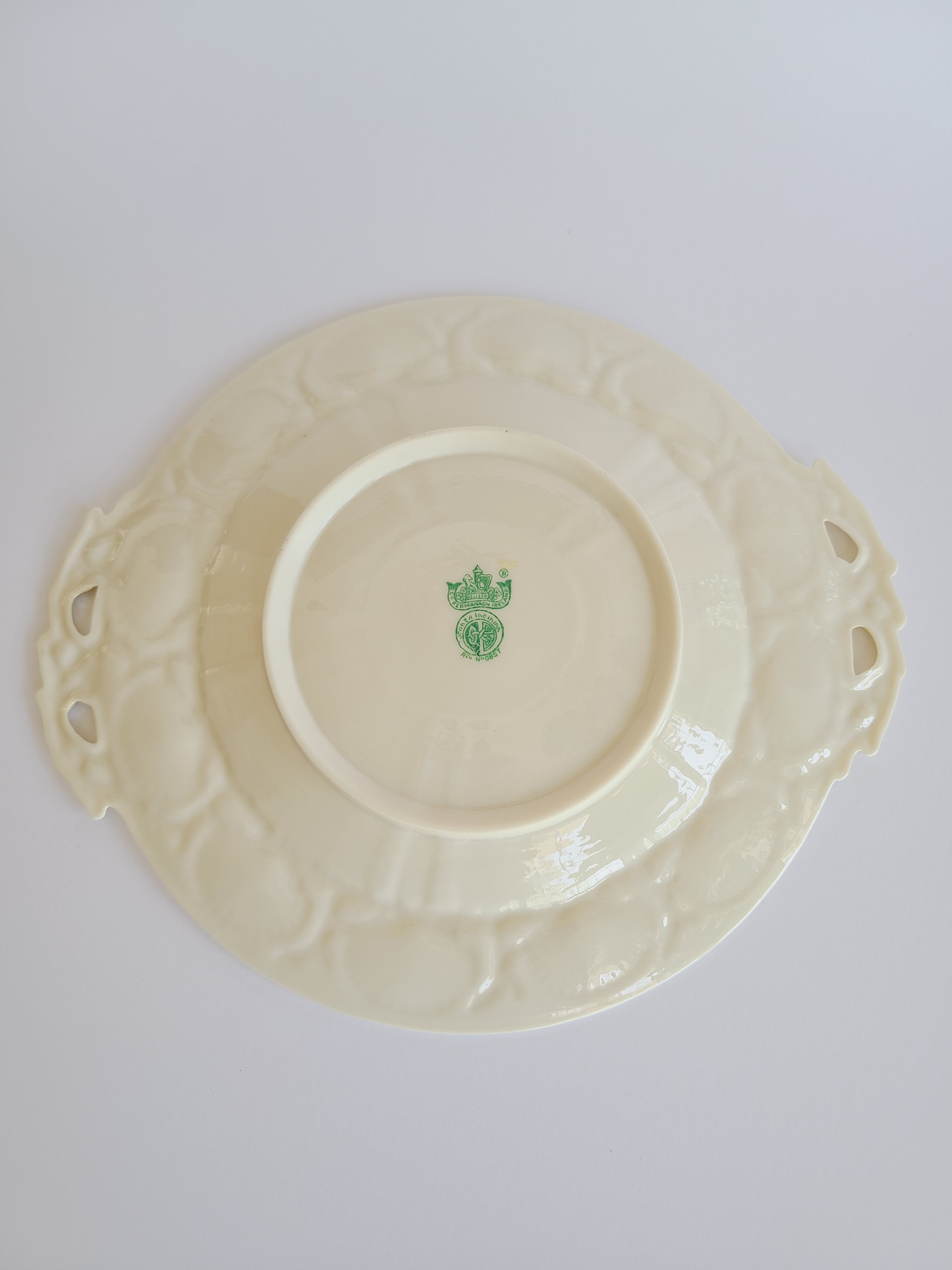 Back of Vintage Belleek Porcelain Plate with Shell Motif