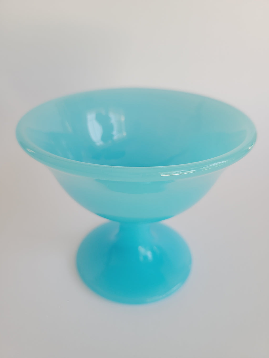 Vintage Fenton Glass Compote in Opaque Turquoise.