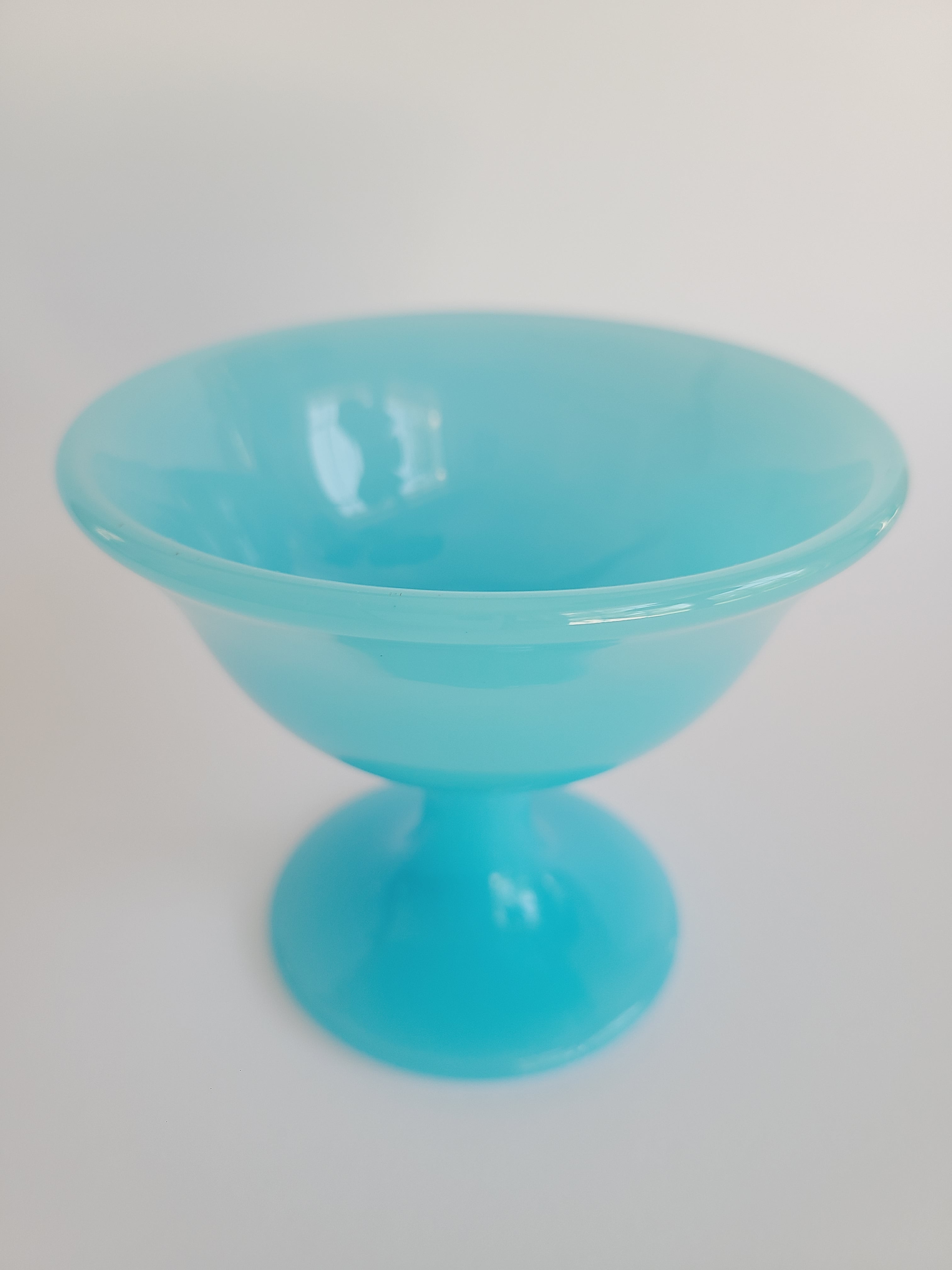 Vintage Fenton Glass Compote in Opaque Turquoise.