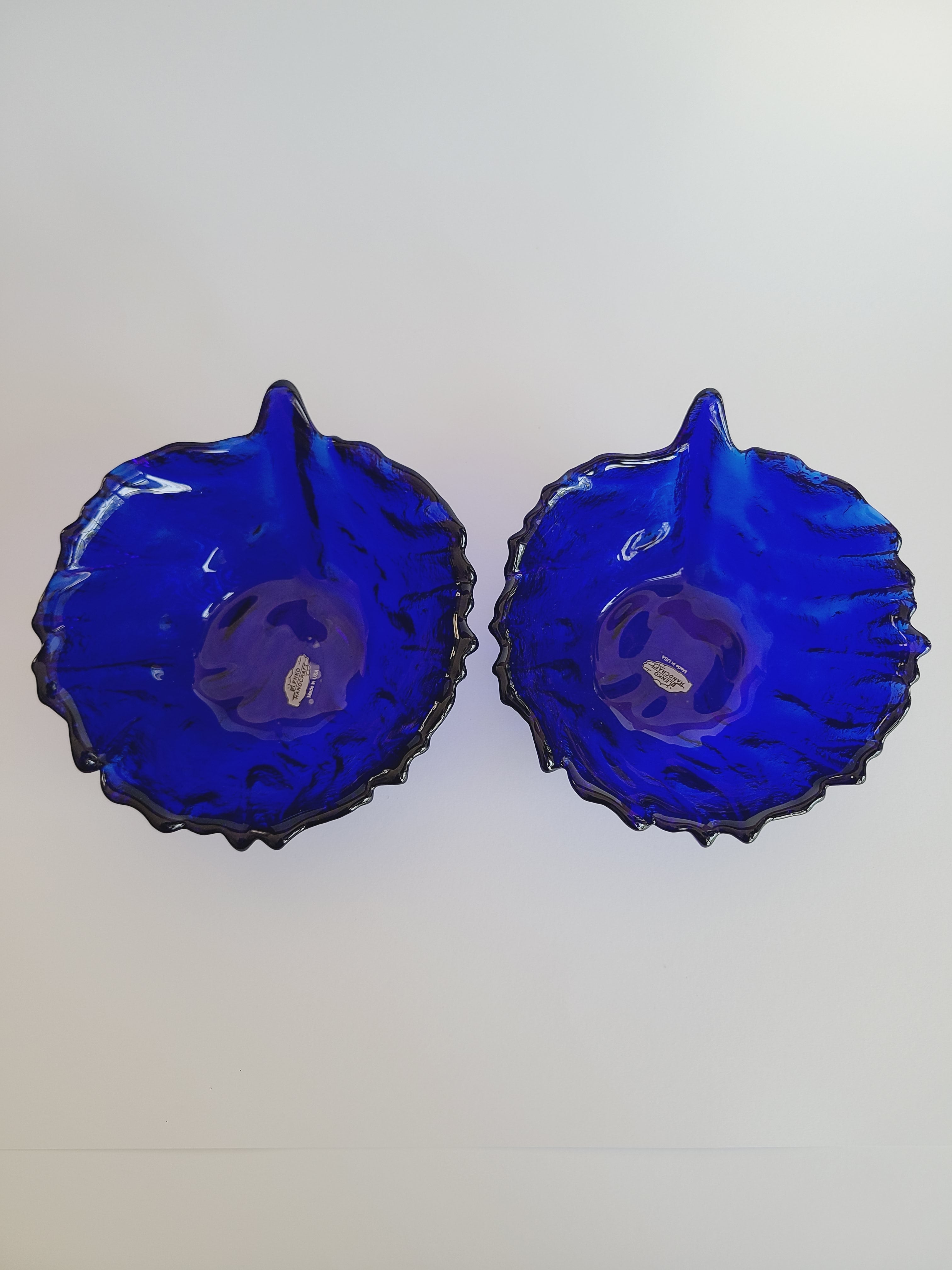 Two vintage Blenko Cabbage Pattern Bowls in Cobalt Blue