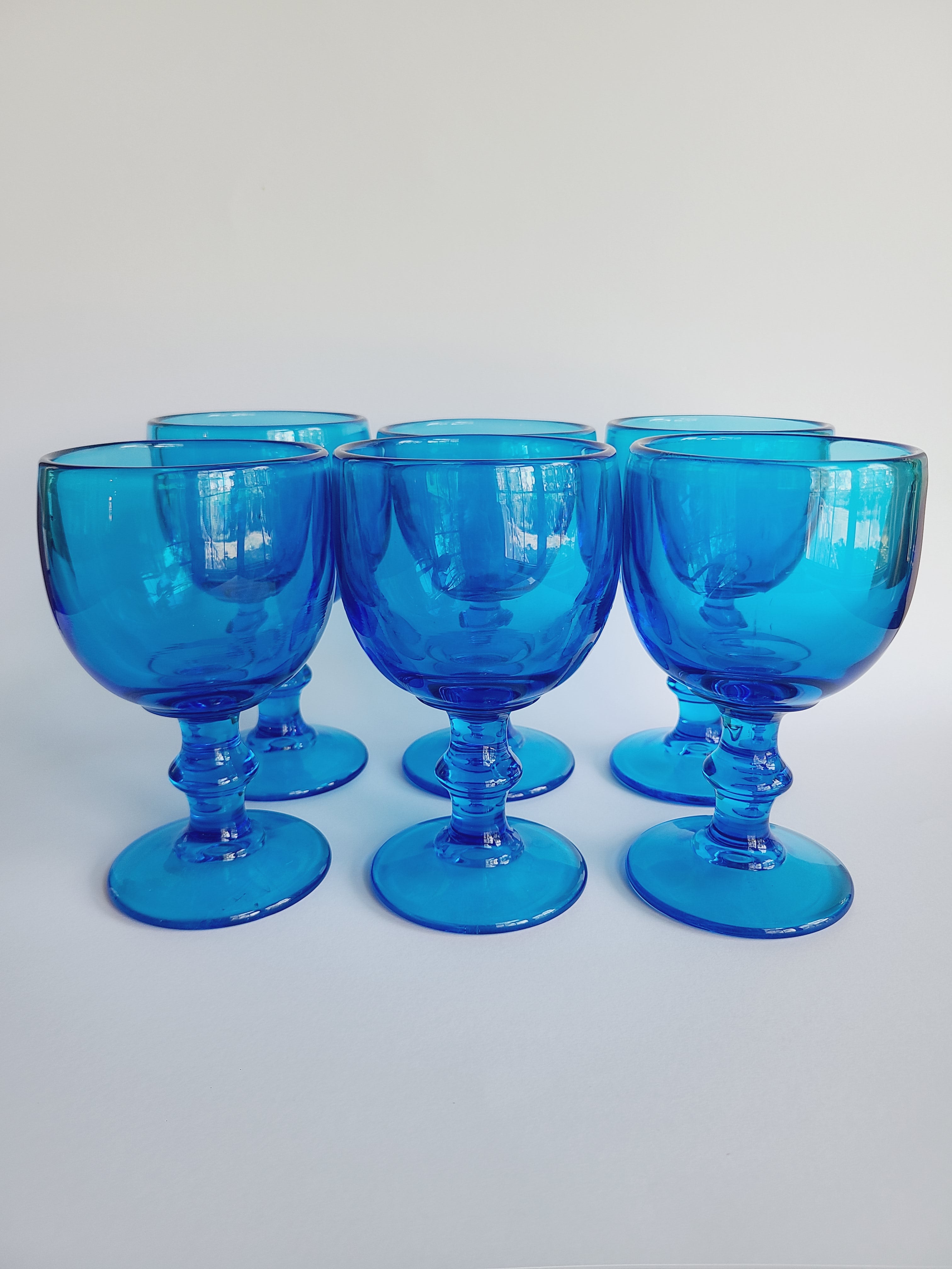 Set of 6 vintage turquoise glass goblets by Imperial Glass Hoffman House.