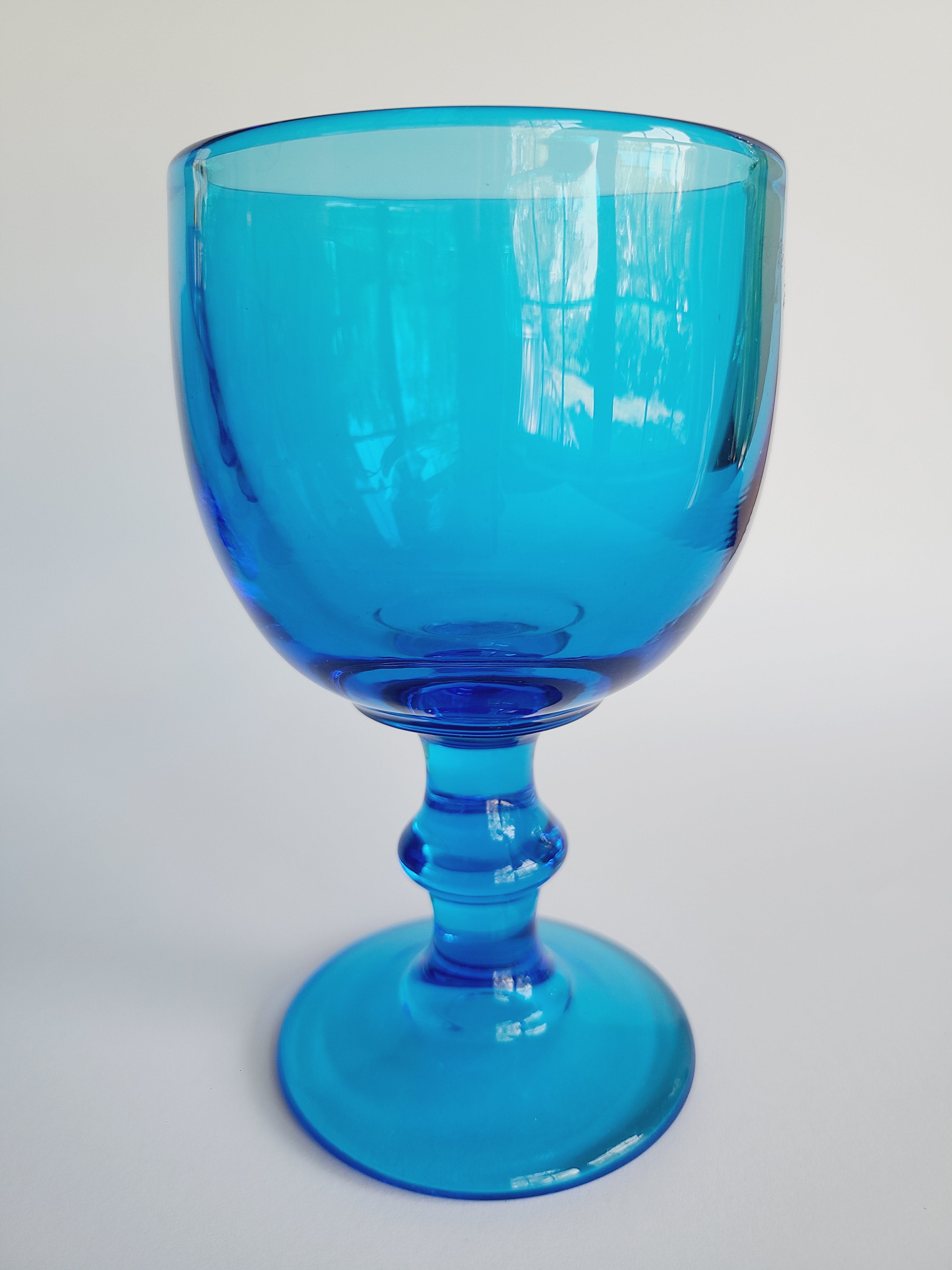 Single vintage turquoise glass goblet by Imperial Glass Hoffman House.