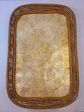 Vintage Capiz Shell Tray with Rattan Border shown from above