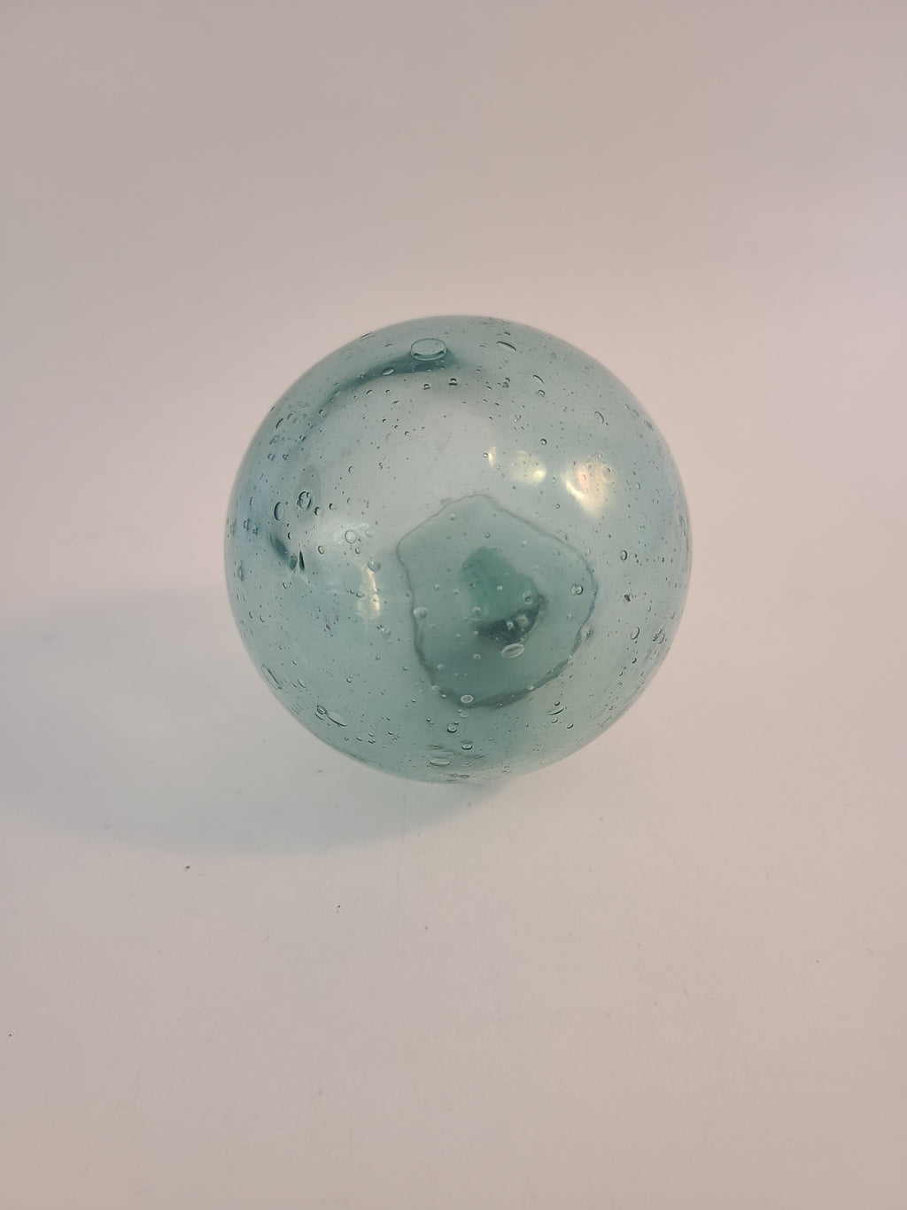 Authentic Glass Fishing Float 3" diameter in classic blue-green color on white background.