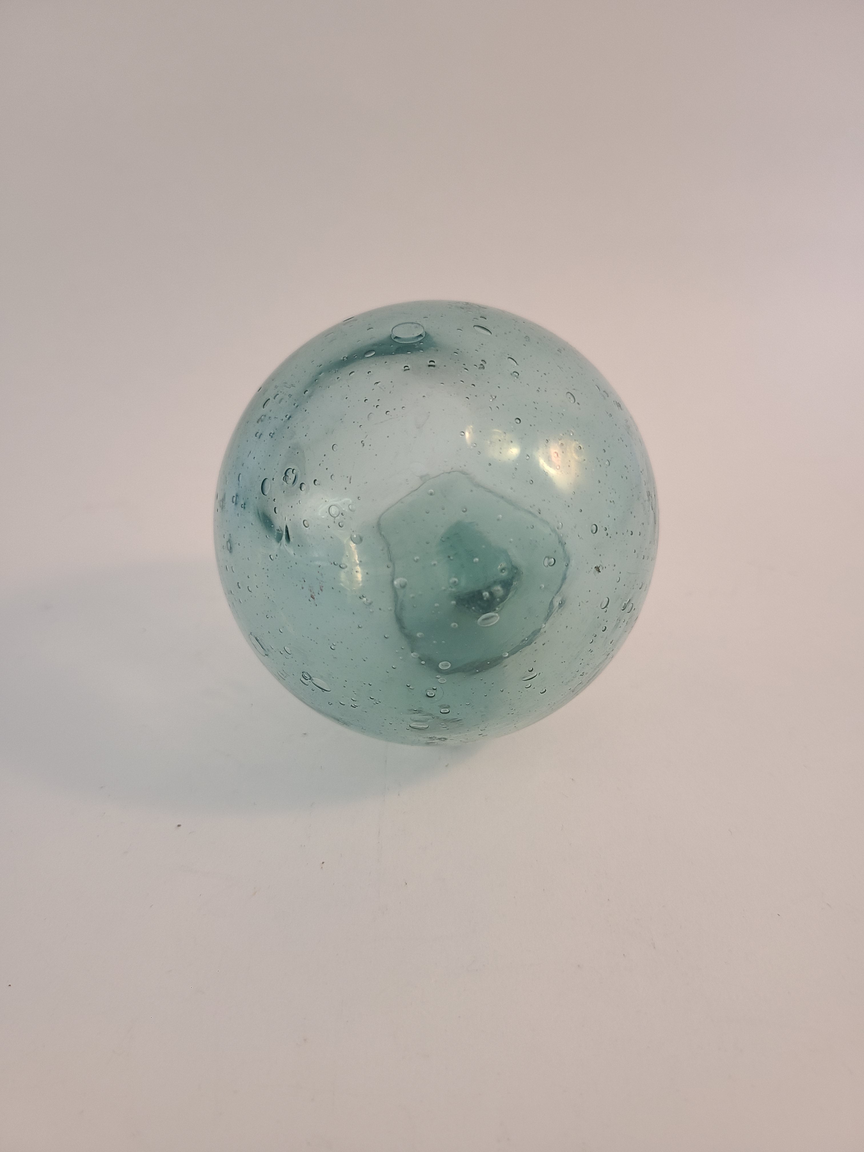 Authentic Glass Fishing Float 3" diameter in classic blue-green color on white background.