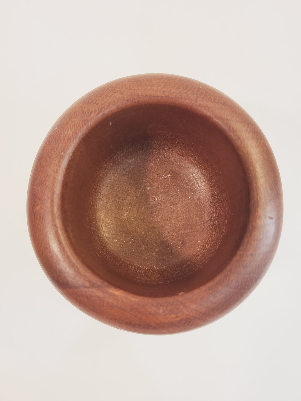 Top view of Antique Turned Wood Mortar 4.25 inches high by 4.25 inches diameter.