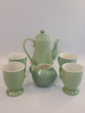 Celadon ceramic Tea or Coffee Service Set Made in Vietnam, set includes Teapot 7.5 inches high, Creamer 3.5 inches high, Mugs 4.5 inches high.
