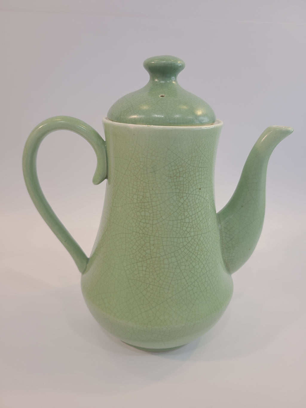 Celadon ceramic Teapot 7.5 inches high, made in Vietnam, with lid.