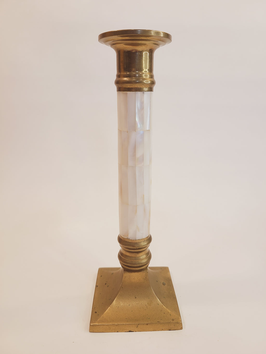 Brass and Mother of Pearl Hollywood Regency Candle Holder 1970s