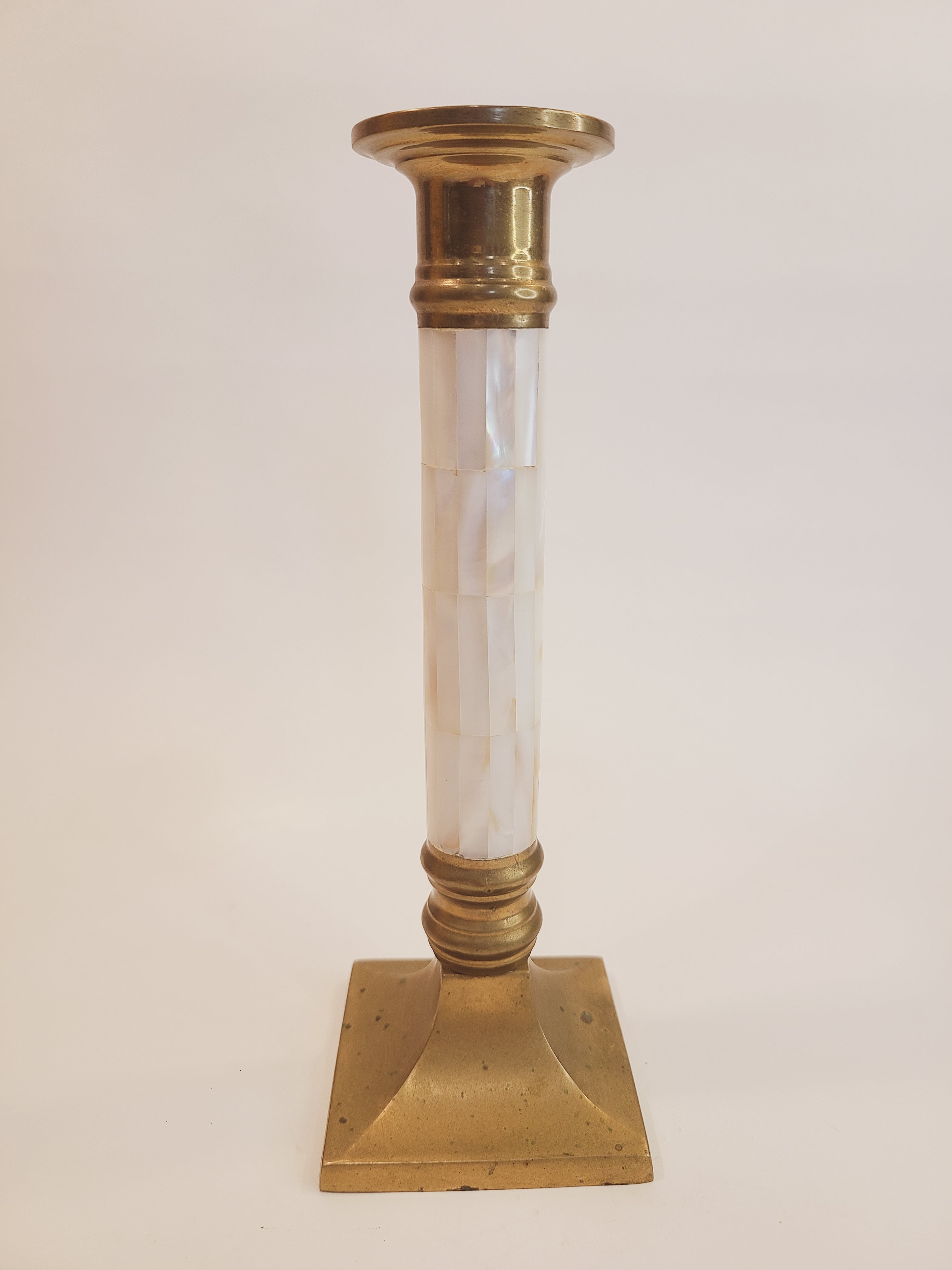 Brass and Mother of Pearl Hollywood Regency Candle Holder 1970s