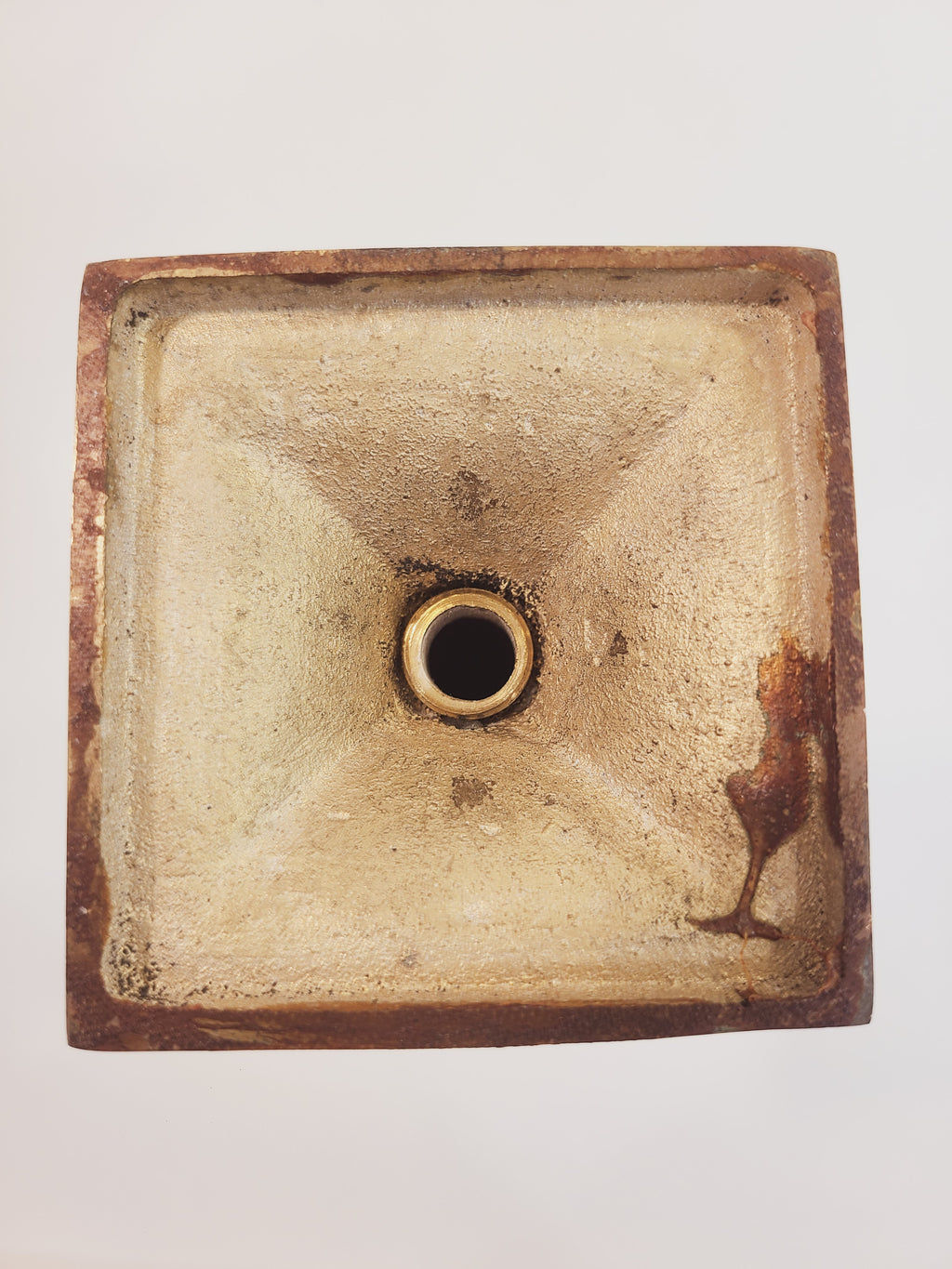 Underside of base of Brass and Mother of Pearl Hollywood Regency Candle Holder 1970s