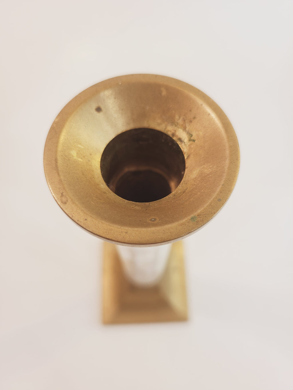 Close up of top of Brass and Mother of Pearl Hollywood Regency Candle Holder 1970s