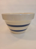 Robinson Ransbottom RRP Co. stoneware mixing bowl, off-white with double blue bands, 1940s–1960s Ohio pottery