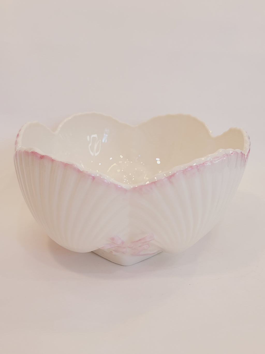 side of Belleek Ireland Neptune Pattern Earthenware Bowl with shells and coral 1970s
