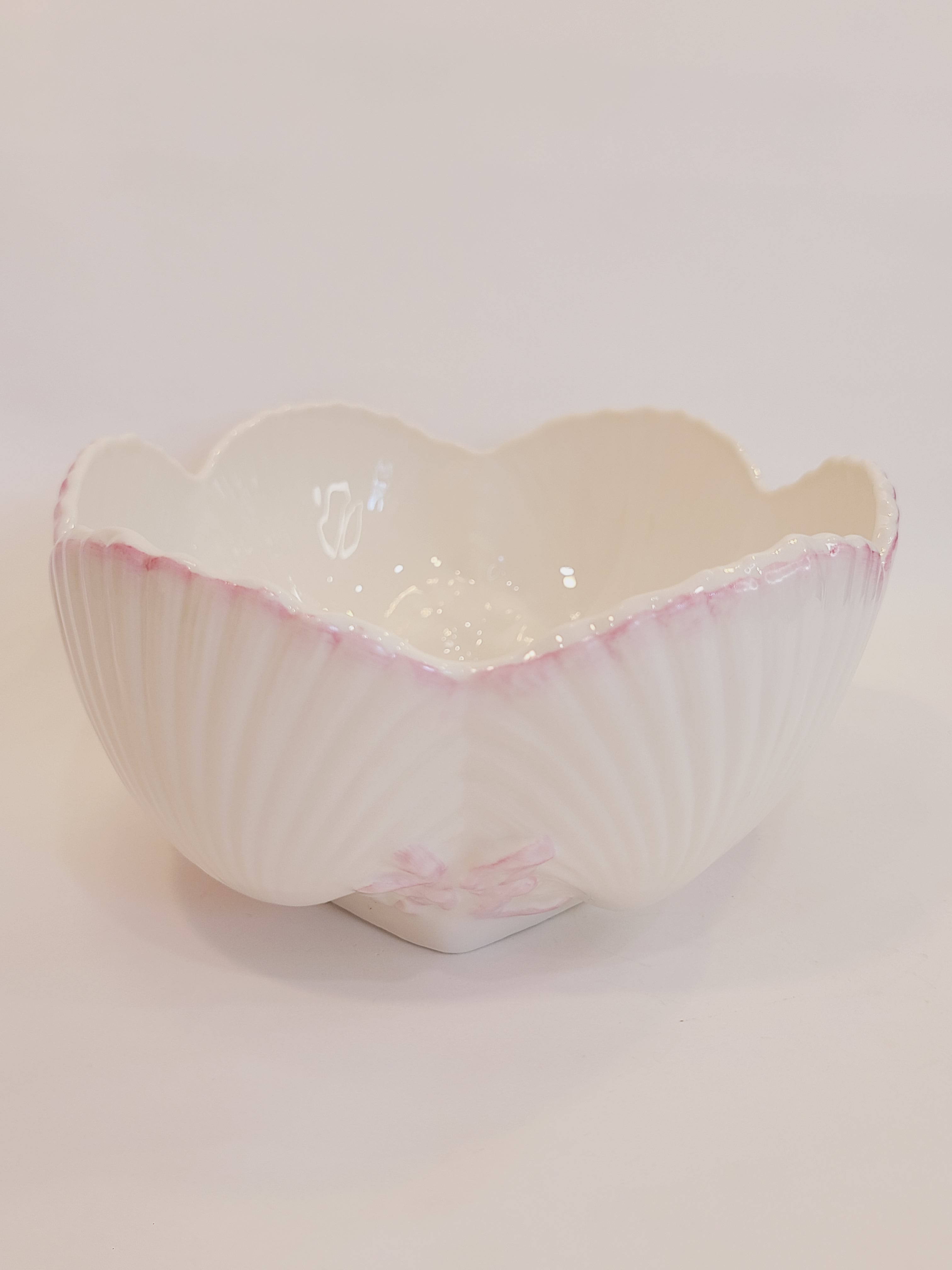 side of Belleek Ireland Neptune Pattern Earthenware Bowl with shells and coral 1970s