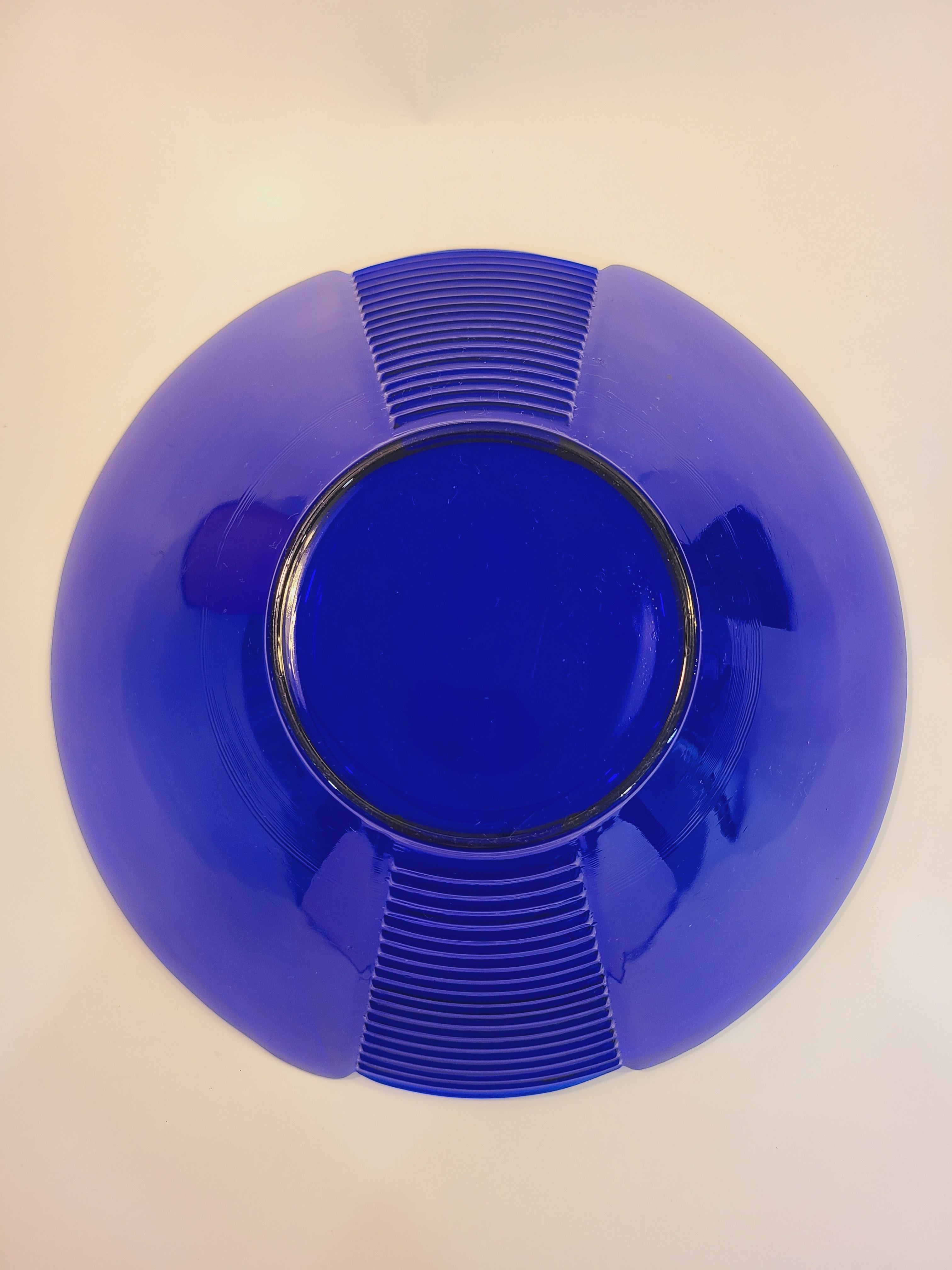 Bottom of Mid-century Cobalt Blue Glass Serving Bowl late 1960s-earlly 1970s