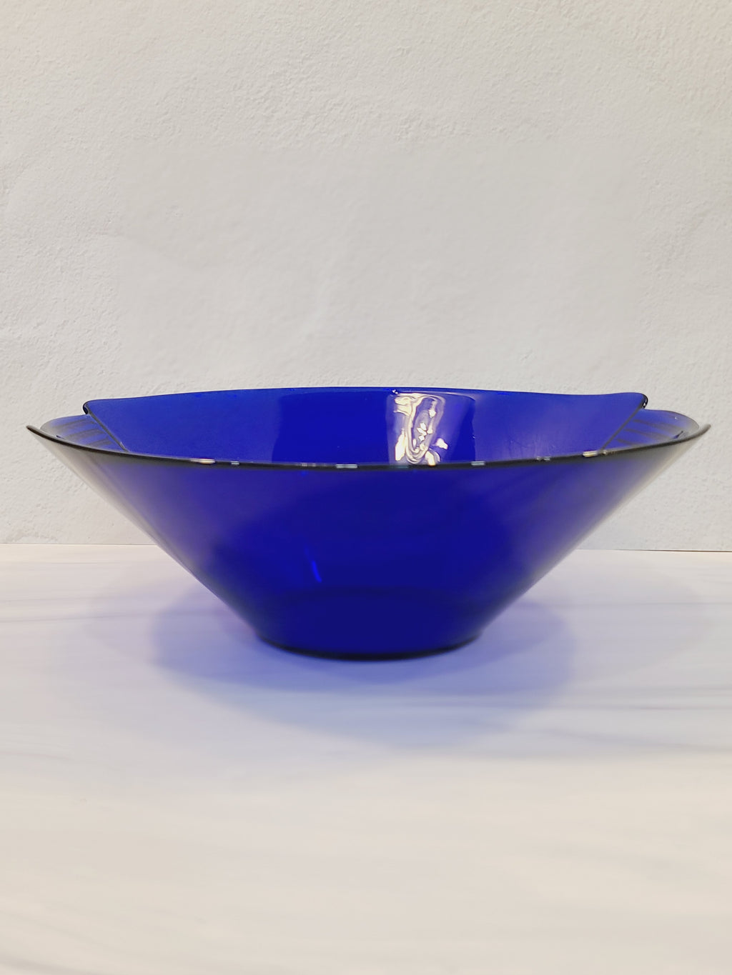 Side view of Mid-century Cobalt Blue Glass Serving Bowl late 1960s-earlly 1970s