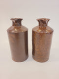 Pair of antique English salt-glazed stoneware ink bottles by Lovatt & Lovatt, Langley Mill — mottled ginger-brown glaze