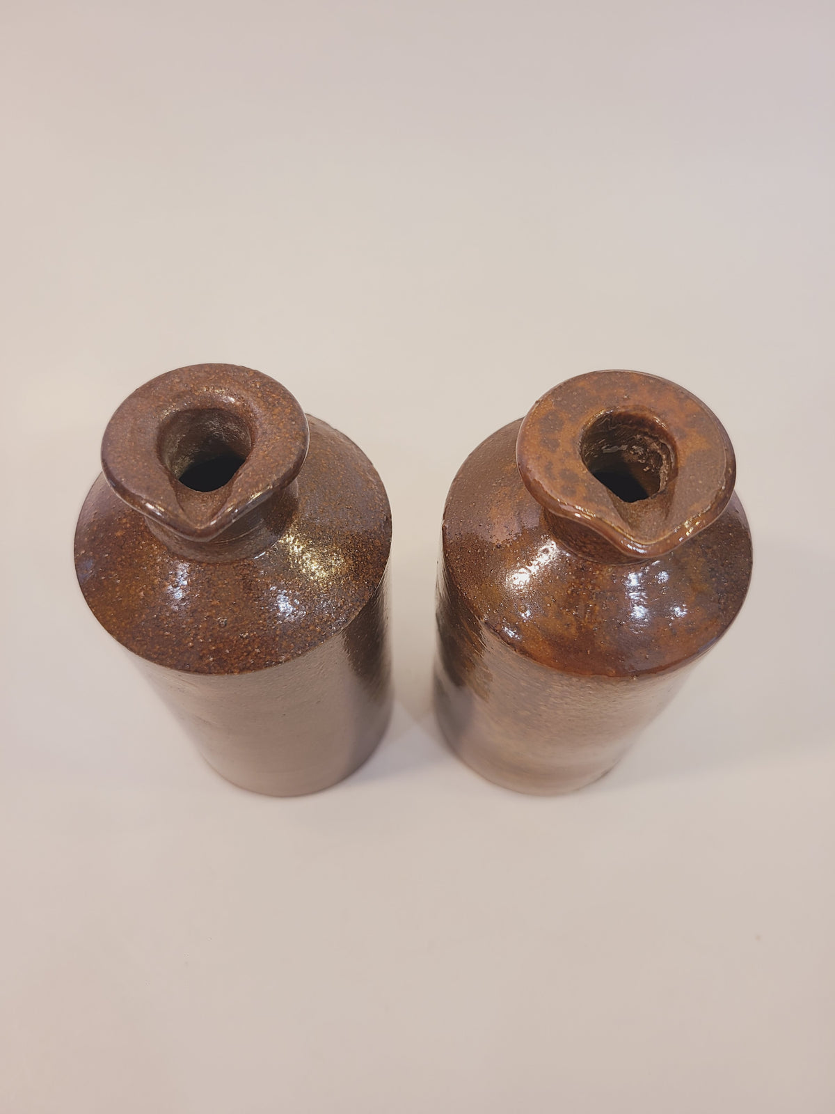 Antique English salt-glazed stoneware ink bottle by Lovatt & Lovatt Nottinghamshire — ginger-brown orange peel glaze finish