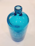 Vintage turquoise Czechoslovakian seltzer bottle with heavy glass body and open siphon neck